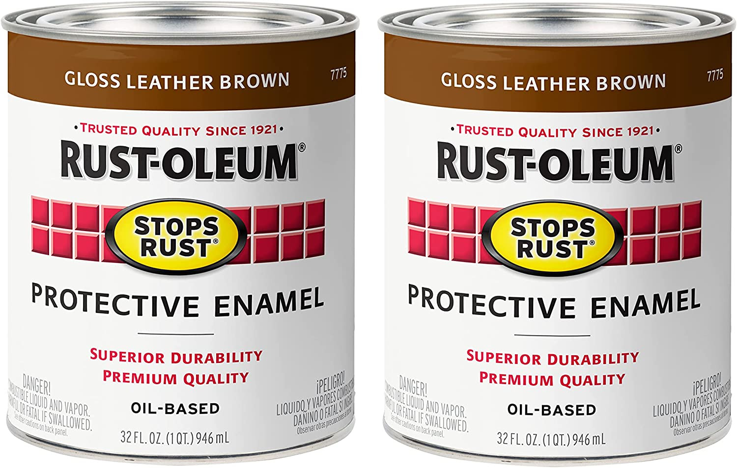 7775502-2PK Stops Rust Brush on Paint, Quart, Gloss Leather Brown, (Pack of 2)