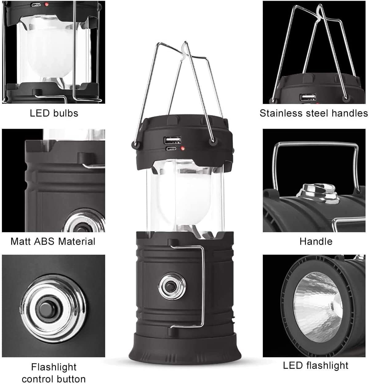 Portable LED Camping Lantern Lamp / Torch USB Rechargeable Flashlight Waterproof
