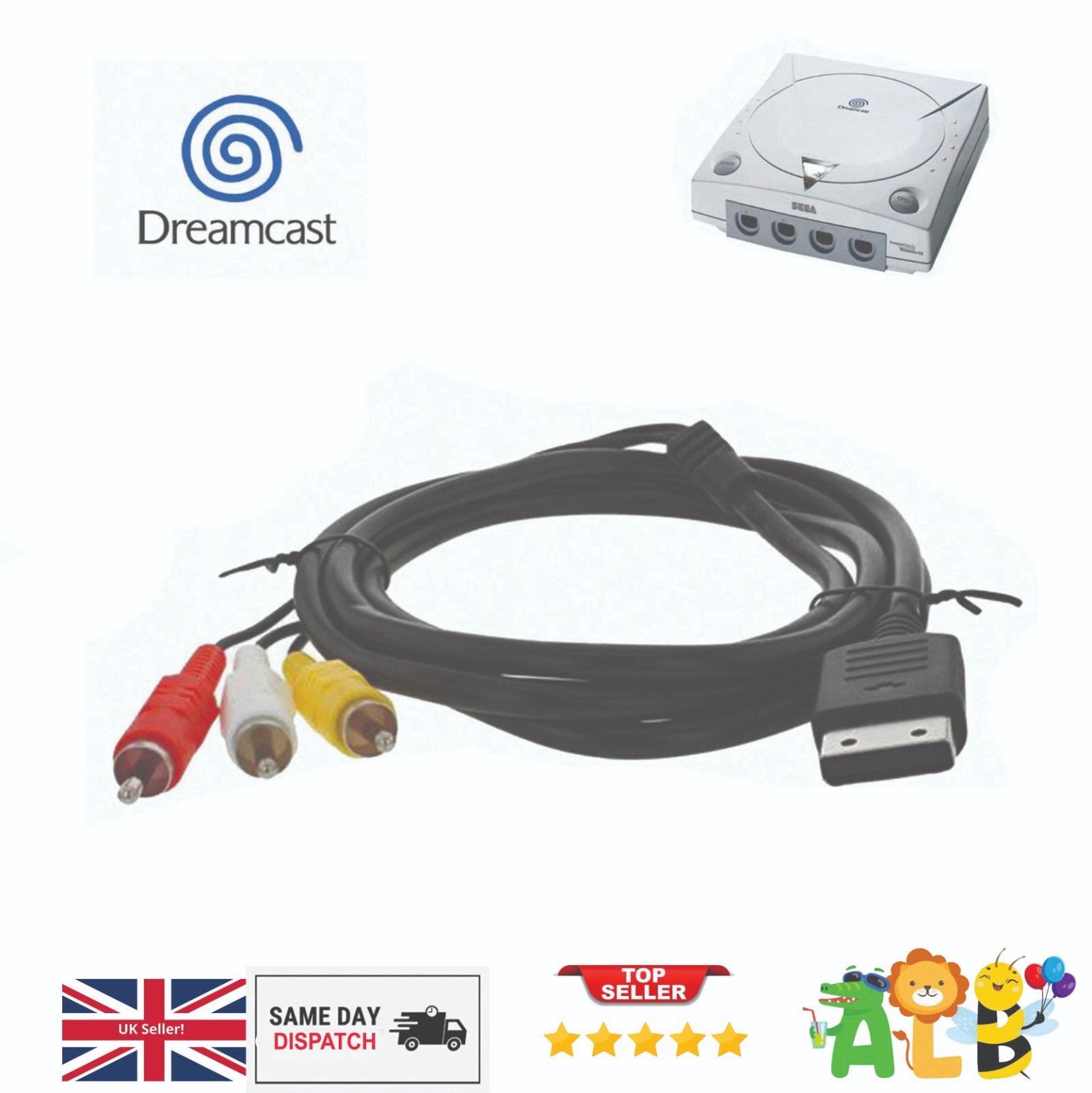 Sega Dreamcast AV Cable TV Lead + Power Cable -