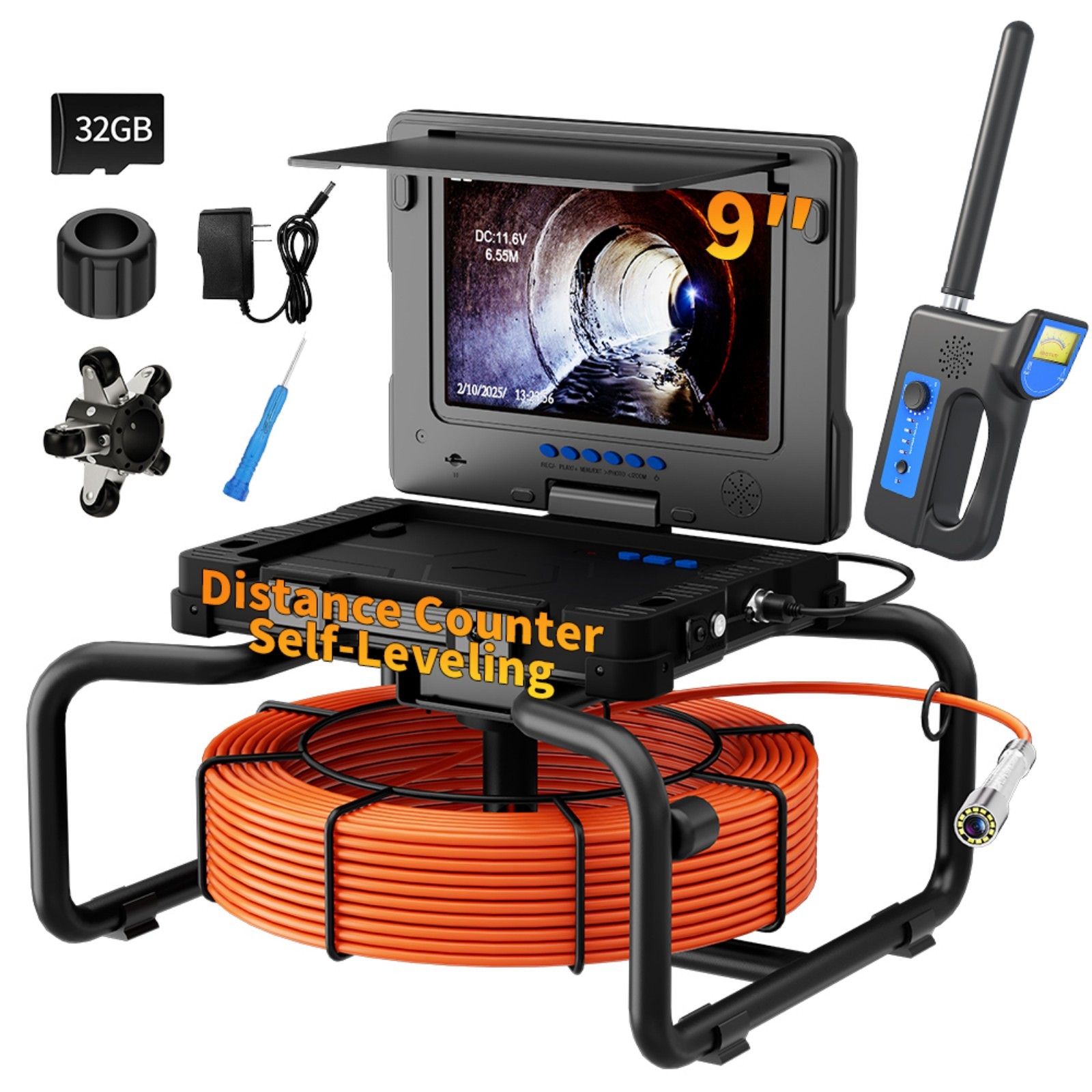 9" IPS DVR Pipe Inspection Camera 7mm Diameter IP68 Pipeline Video Endoscope