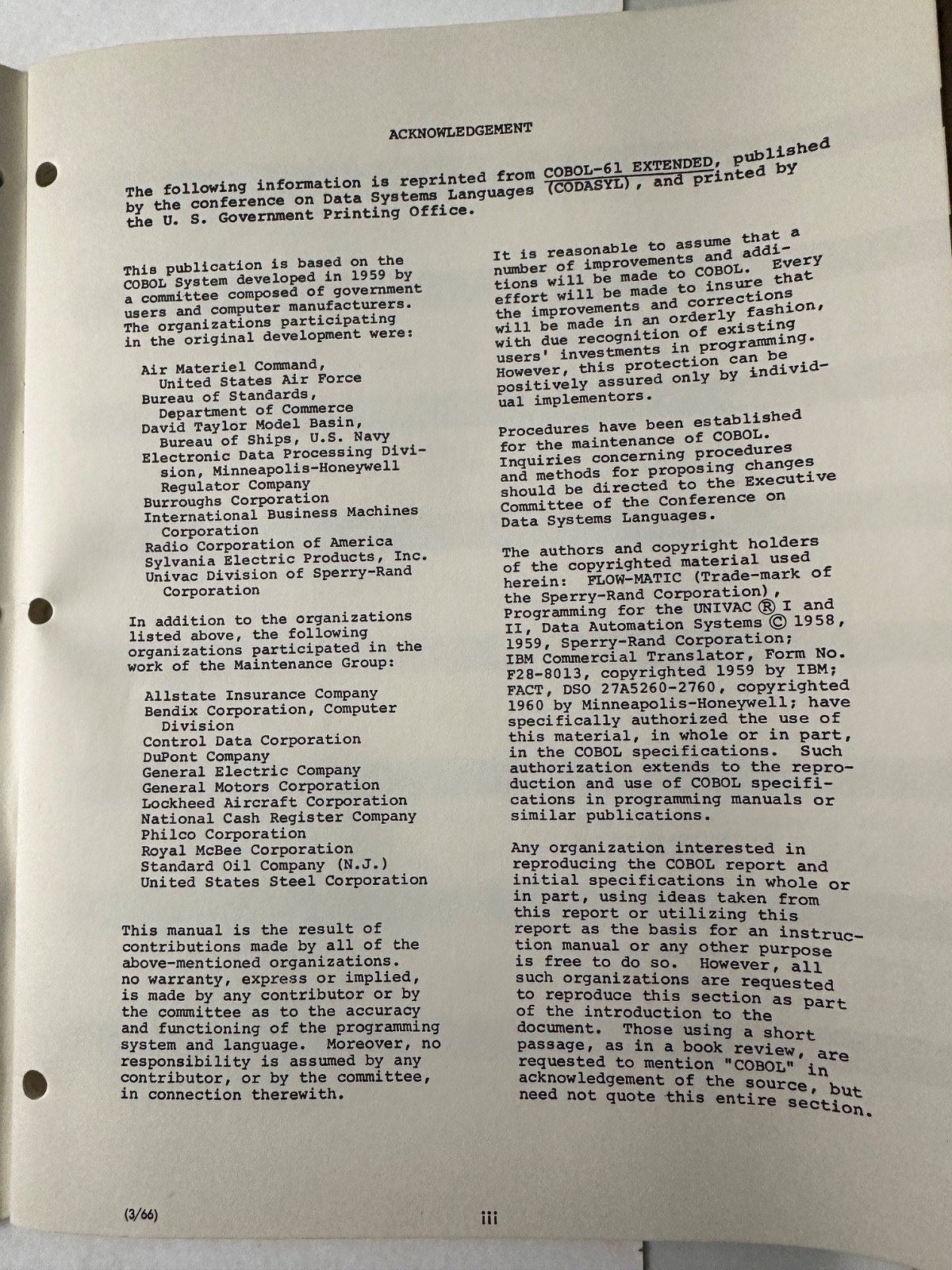IBM System/360 COBOL Prog Fundamentals REF HANDBOOK Prog Instruc Course - 1966!