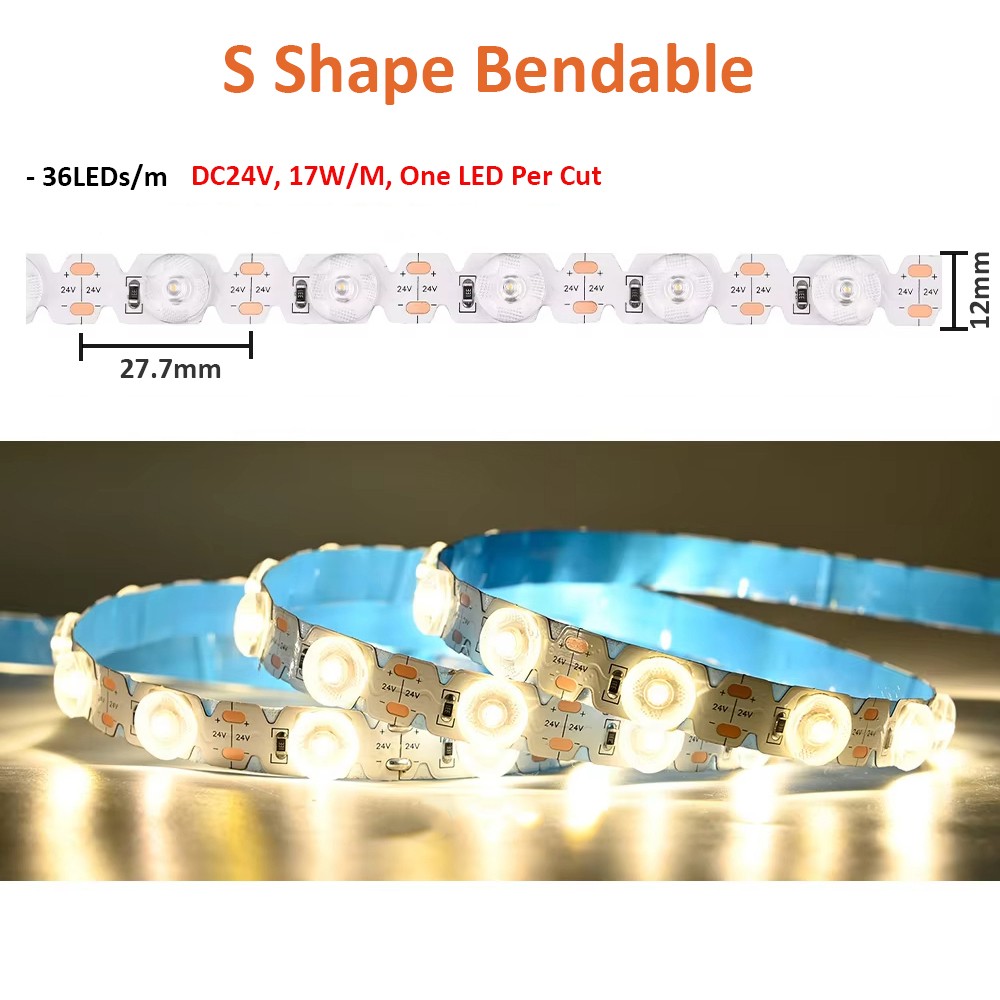 DC24V 36LEDs/m S Shape Bendable Flexible Diffuse Reflection Room LED Light Strip