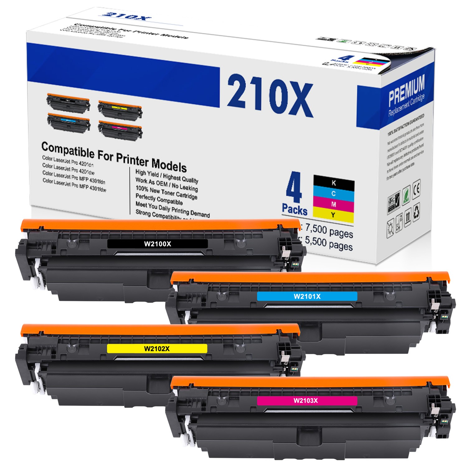4PK W2100X 210X Toner (with Chip) for HP LaserJet Color Pro MFP 4301fdw 4201dw