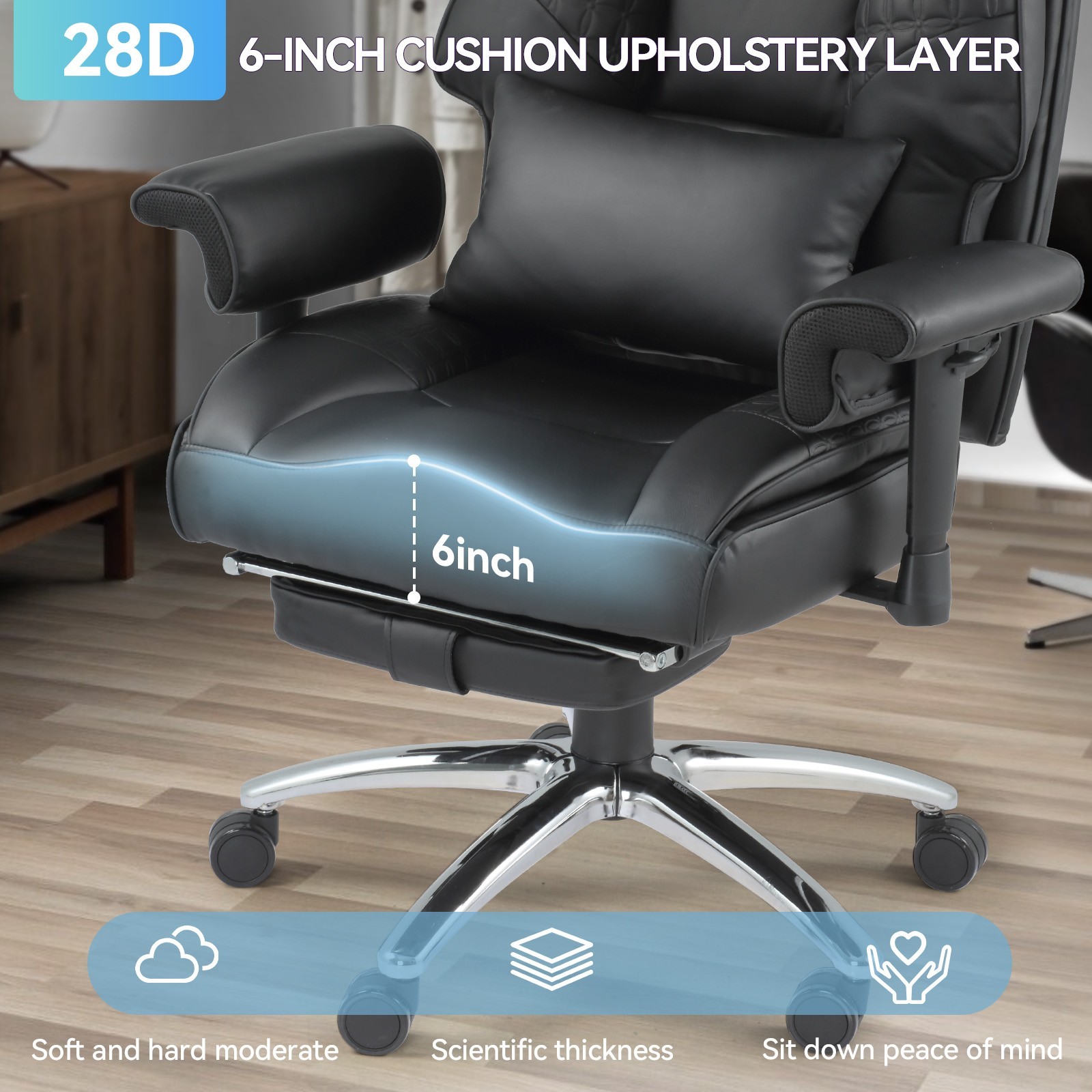 Big and Tall Office Chair with 6 Point Massage & Heating, Reclining Office Chair
