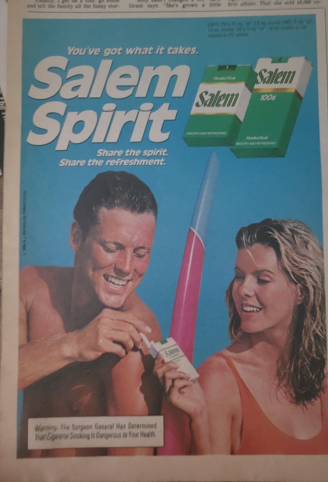 1985 Salem cigarette Spirit Woman Man Swimsuits Vintage Ad