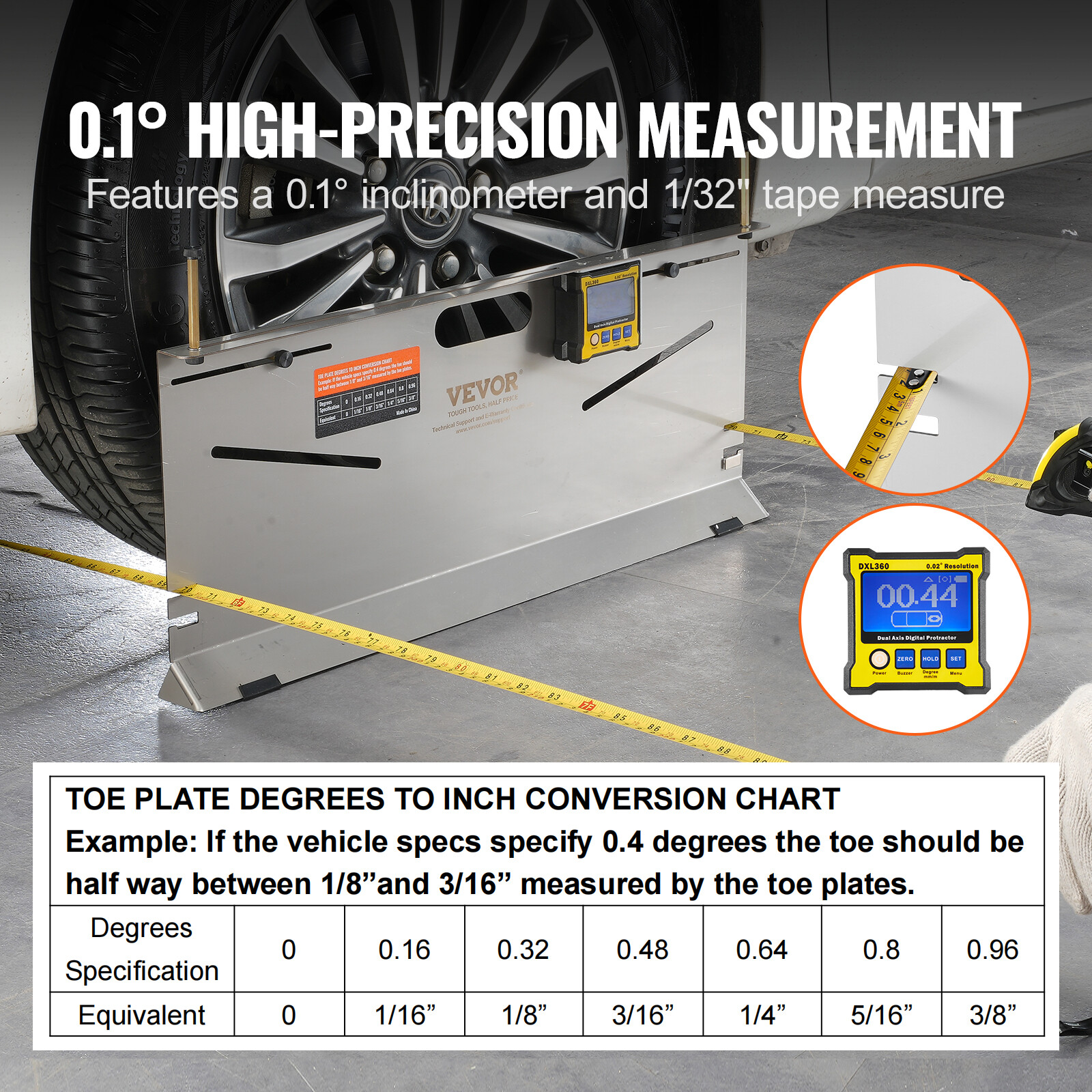 VEVOR Wheel Alignment Tool Camber/Caster/Toe Gauge Toe Plates Measuring Tapes