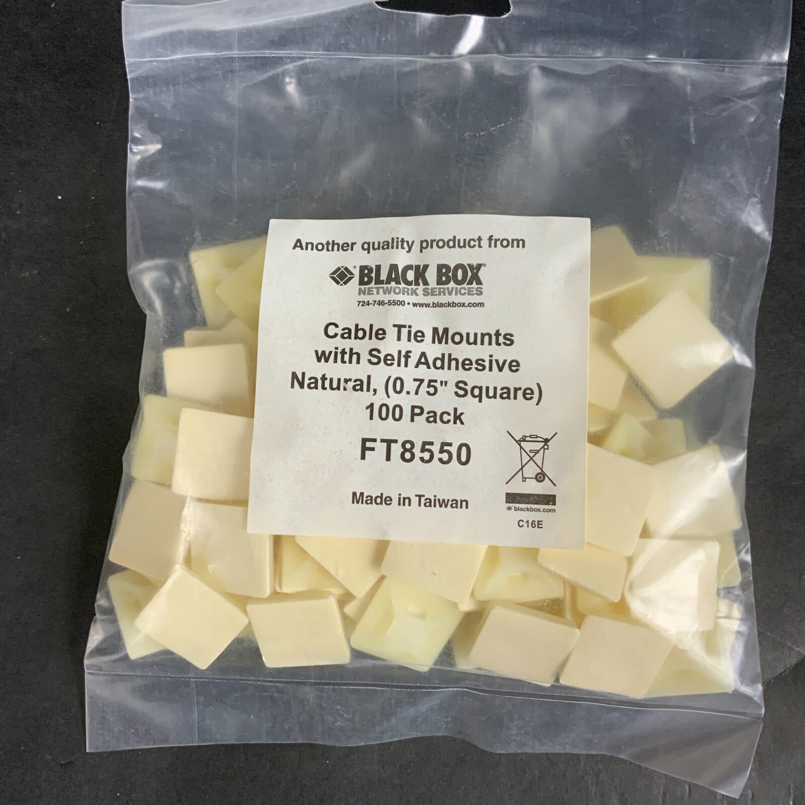 BLACK BOX FT8550 CABLE TIE MOUNTS, SELF ADHESIVE - 100 IN PACK NEW ($4.00)