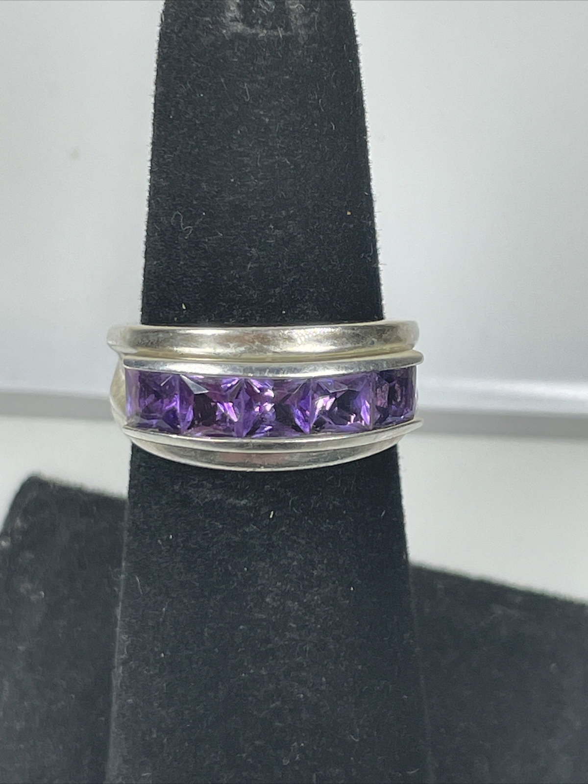 Gorgeous Sterling Silver Ring 925 Size 6 Purple Crystals Hand Crafted Women's