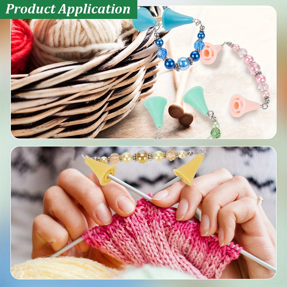 1set 6pcs Silicone Knitting Needle Point Protectors Chains with Glass