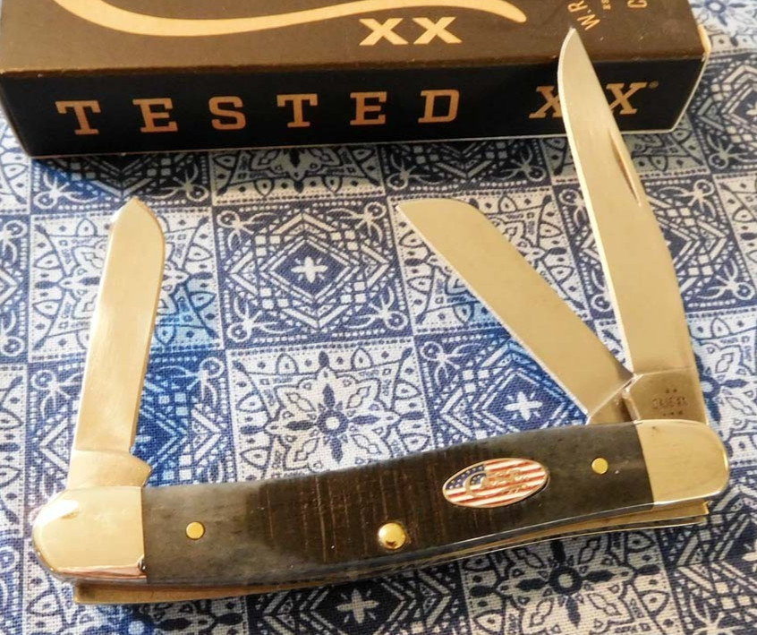 CASE XX 53061 MEDIUM STOCKMAN POCKET KNIFE SAWCUT JIG GRAY BONE STARS & STRIPES