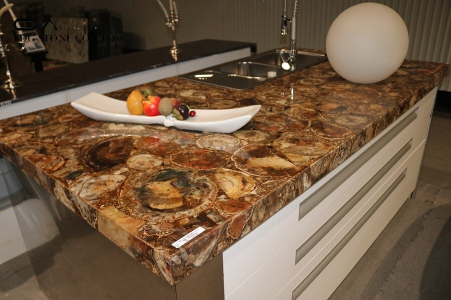 Petrified Stone Dining Counter Slab, Handmade Kitchen Dining Slab Top Decor