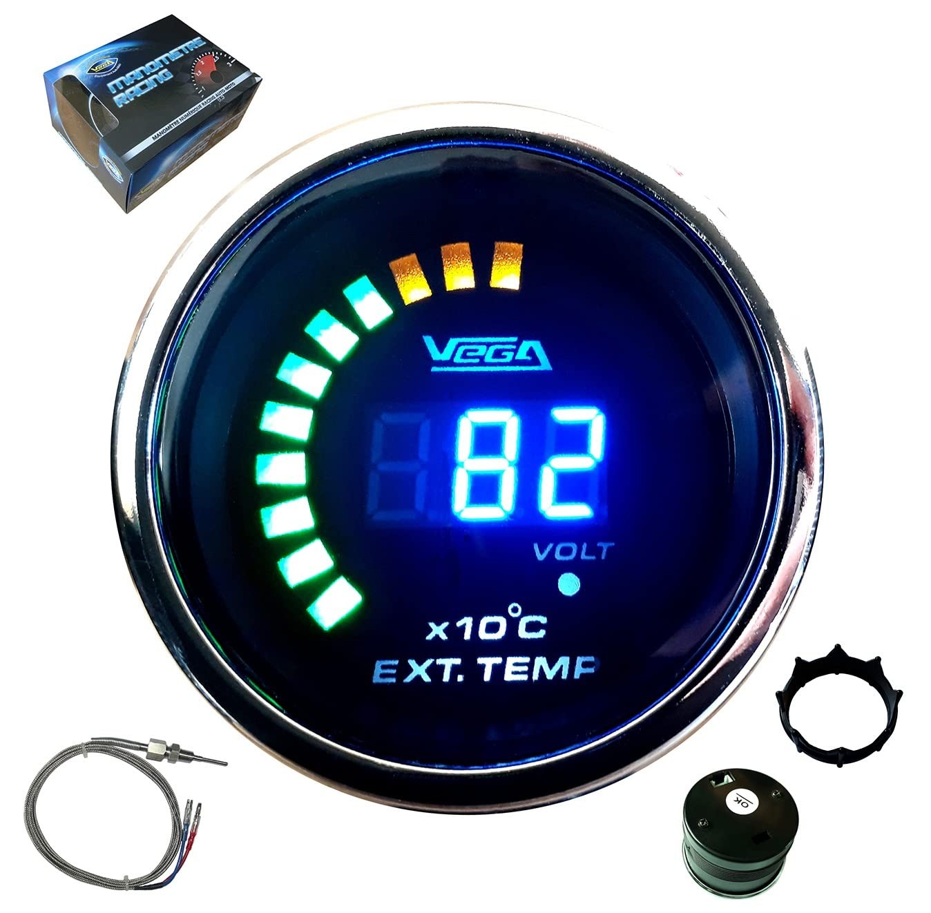 ® Pressure Gauge Temperature Flue 0 to 1300°C Digital Display and LEDs 52mm Fr...