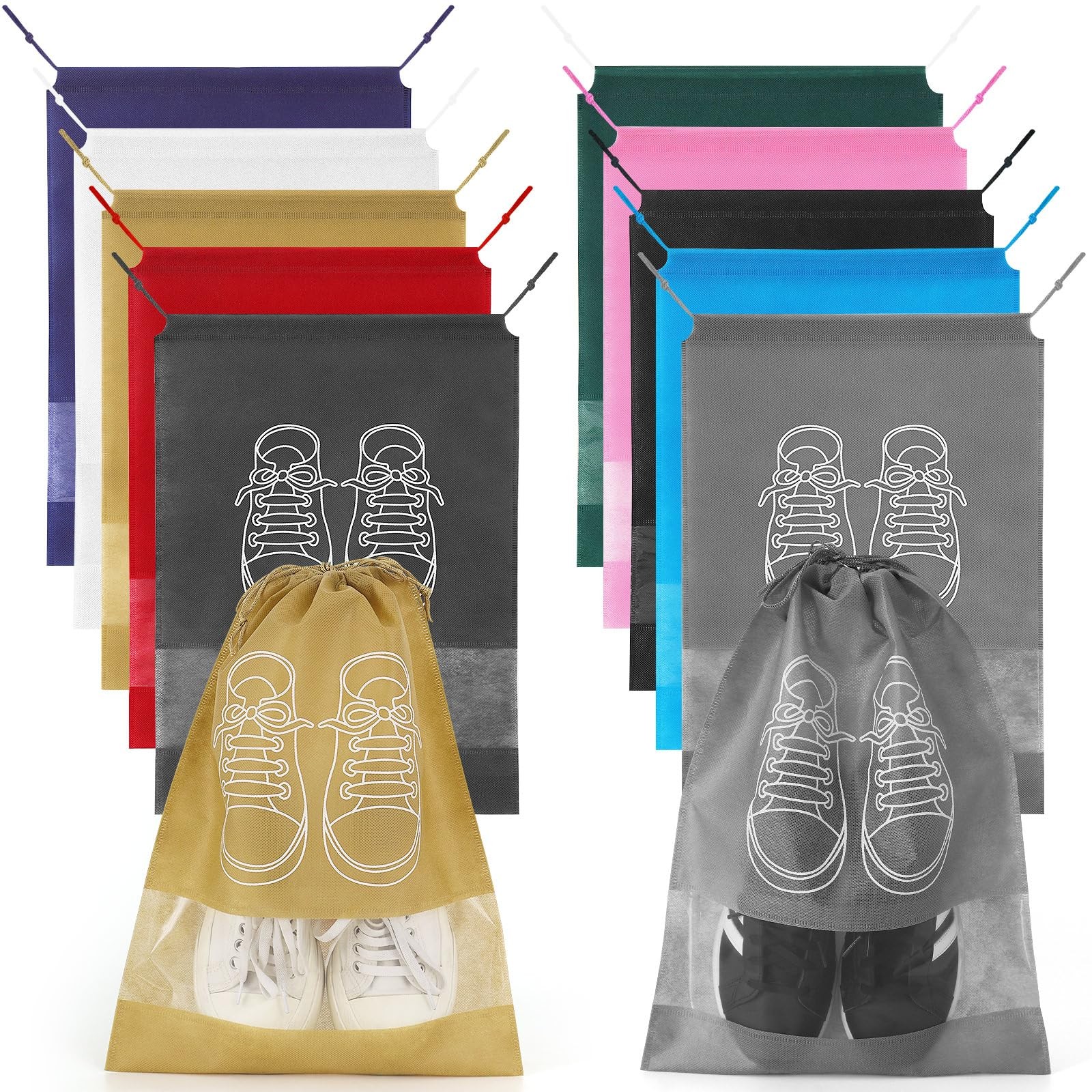 10 Pcs Portable Travel Shoe Bags, 17.3 x 12.6 Inches Waterproof Multicolor