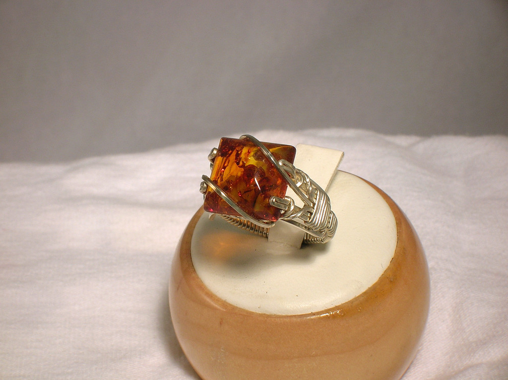 Sterling Silver Wire Wrapped Baltic Amber Ring