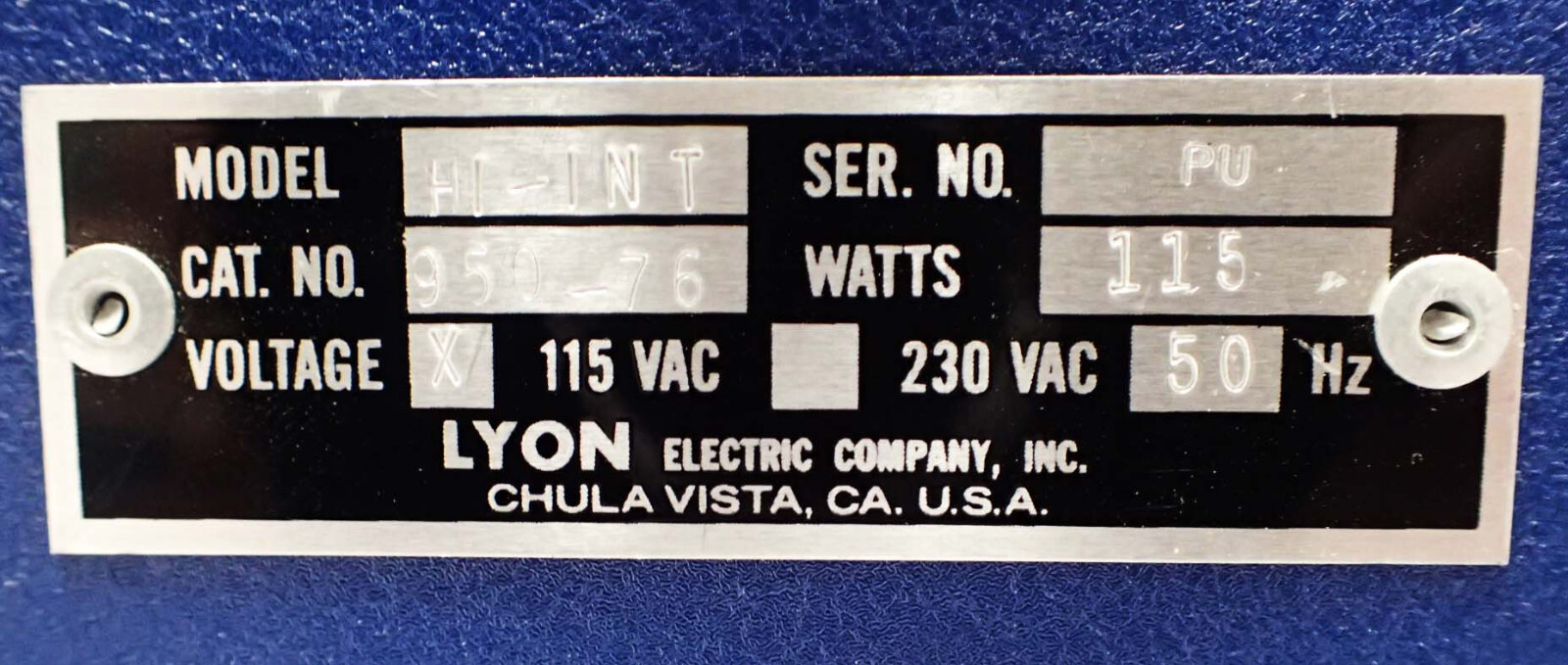LYON ELECTRIC MODEL HI-INT 950-76 115Vac LIGHT SOURCE