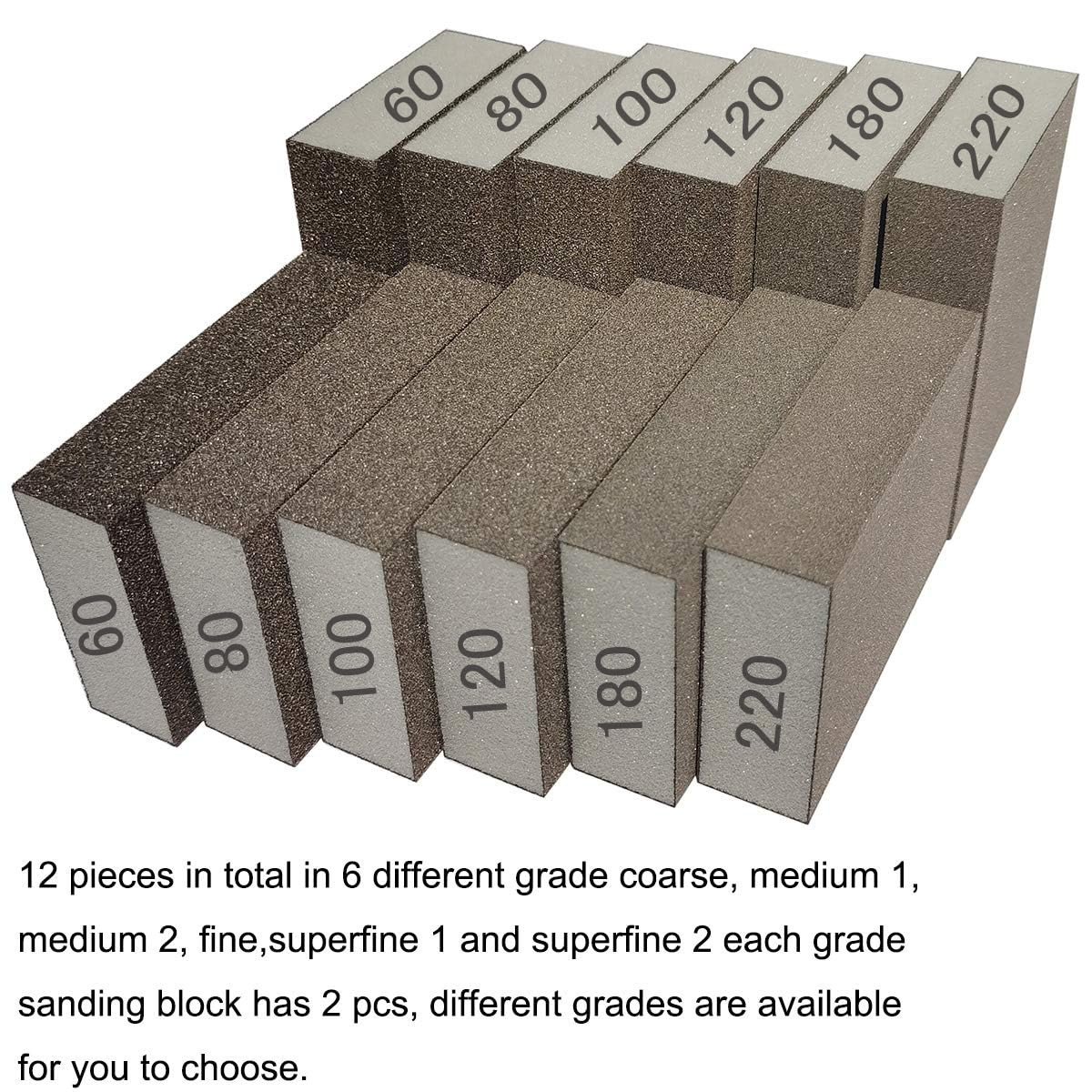 12 Pack Sanding Sponge, Coarse/Medium/Fine/Superfine 6 Different Specifications