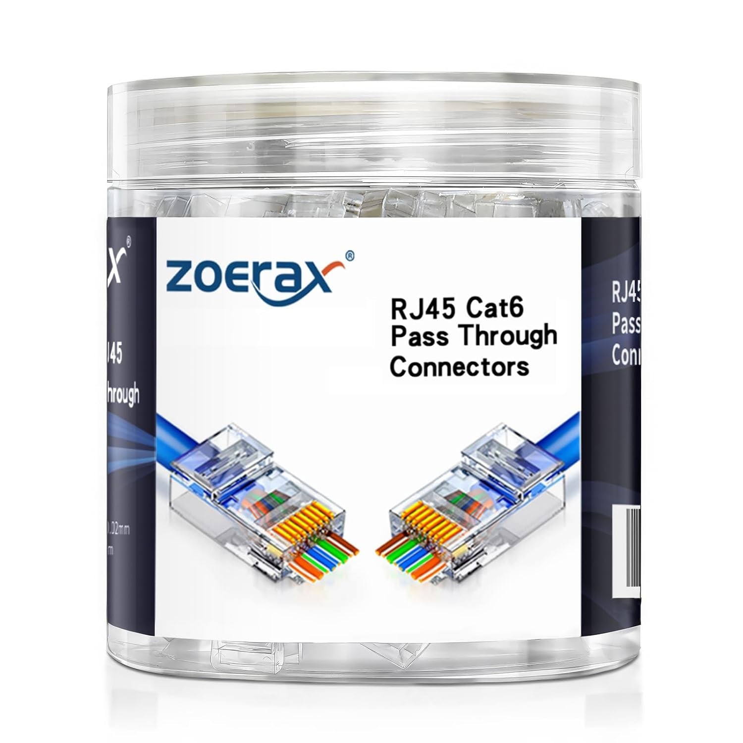 100-Pack RJ45 Cat6 Pass through Connector RJ45 Modular Plugs for Solid or Strand