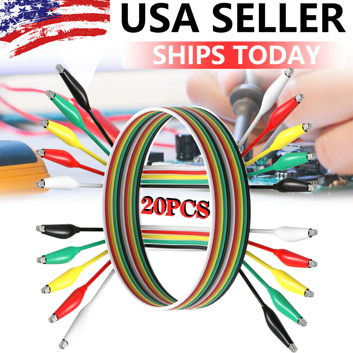 Mutimeter 20 Pieces & 5 Colors Test Lead Probe Set Crocodile Alligator Clips US