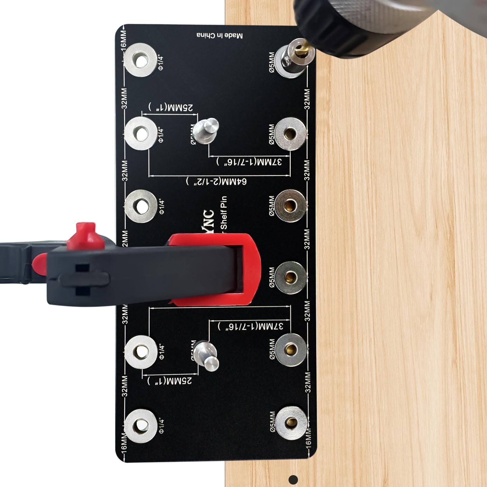 ENGYNC Shelf Pin Jig for 1/4 inch & 5mm, Aluminum Alloy Shelf Pin Drilling Ji...