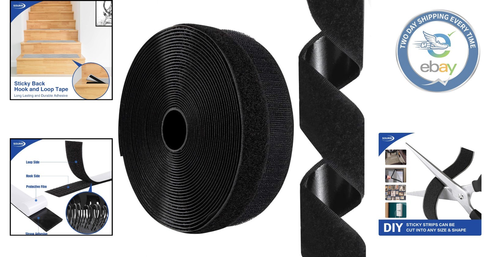Heavy Duty 1 Inch x 26 Feet Self-Adhesive Hook and Loop Tape for Versatile Use