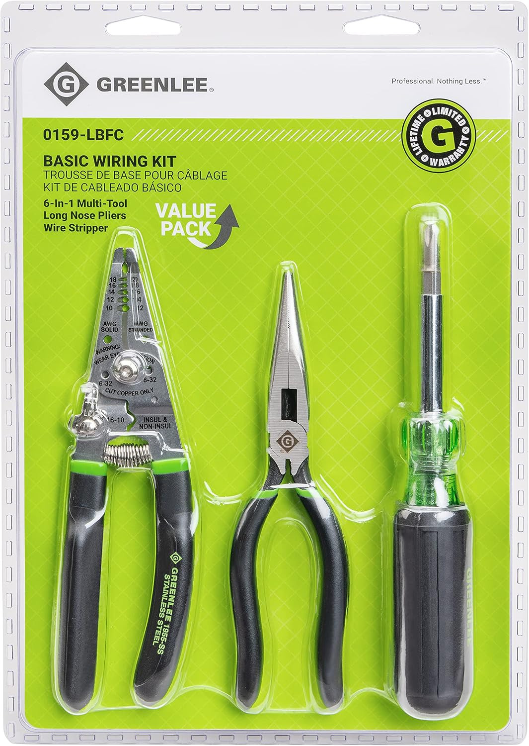 3-Piece Electrician Tool Kit: Wire Stripper, Multi-Tool & Long Nose Pliers