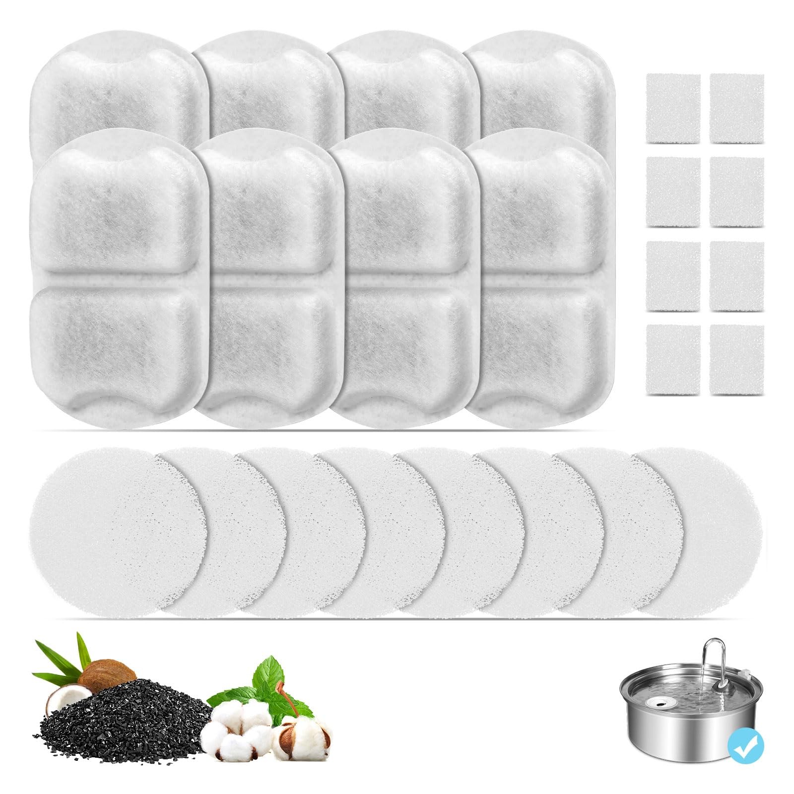 8 Set Dog Fountain Filter Replacement for 7L/230oz/1.8G Stainless Steel Dog W...