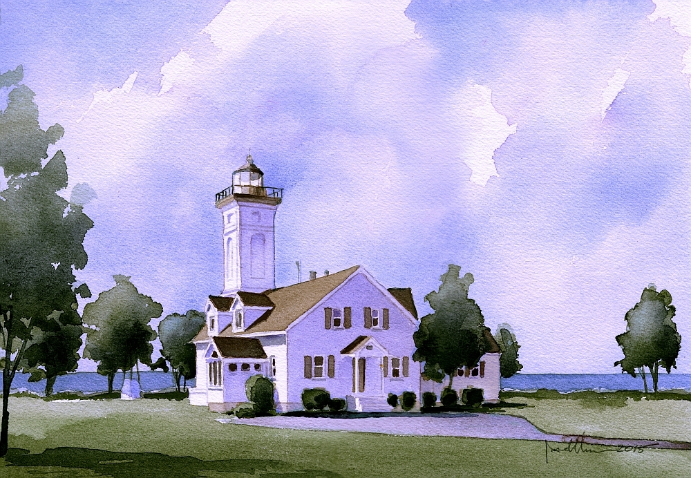 Stony Point Lighthouse, Henderson Bay Lake Ontario, NY. James Mann Art Notecards