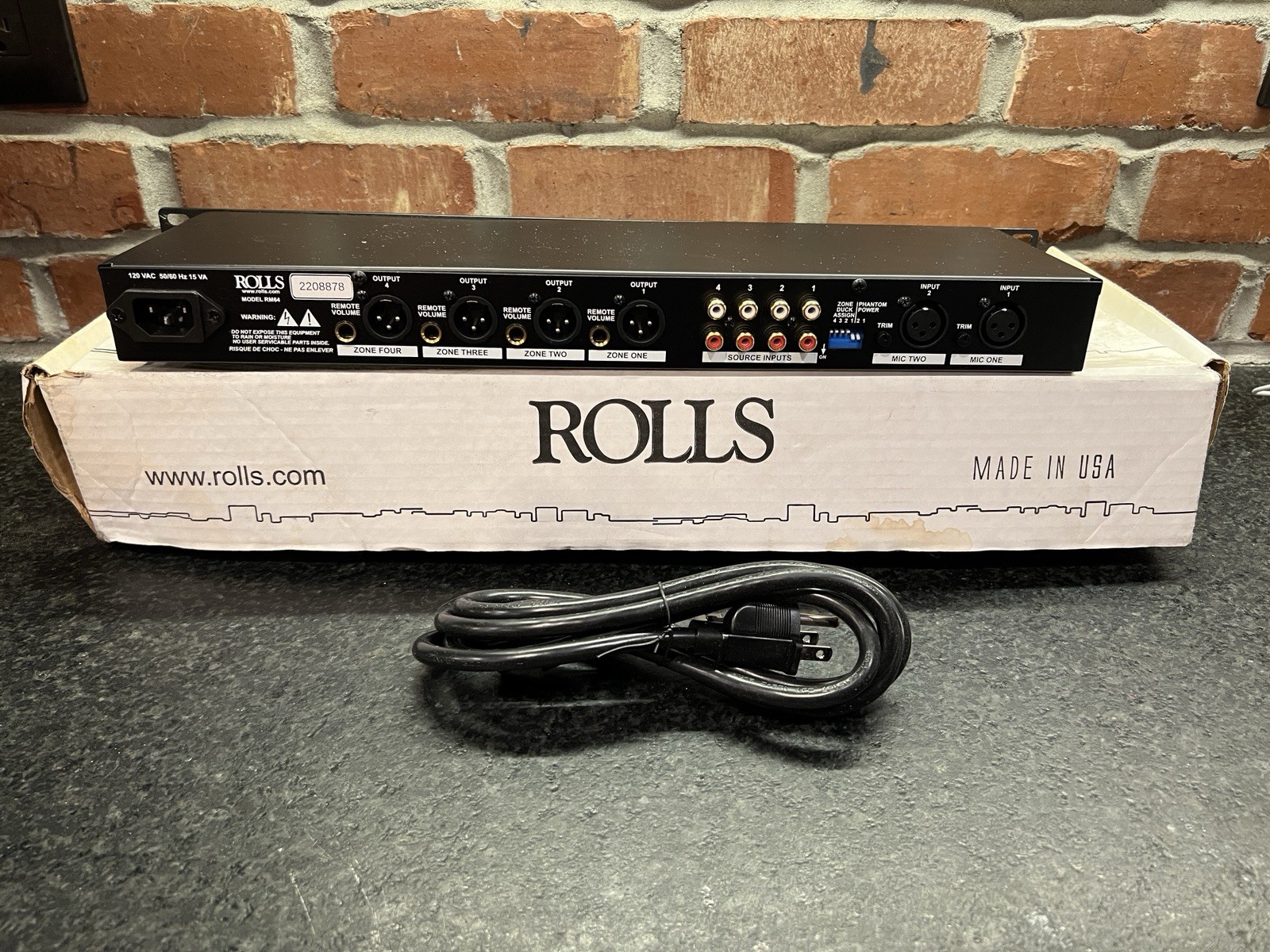 Rolls RM64 Four Zone Mixer Rackmount Audio Mixer Open Box Unused w/ Power Cord