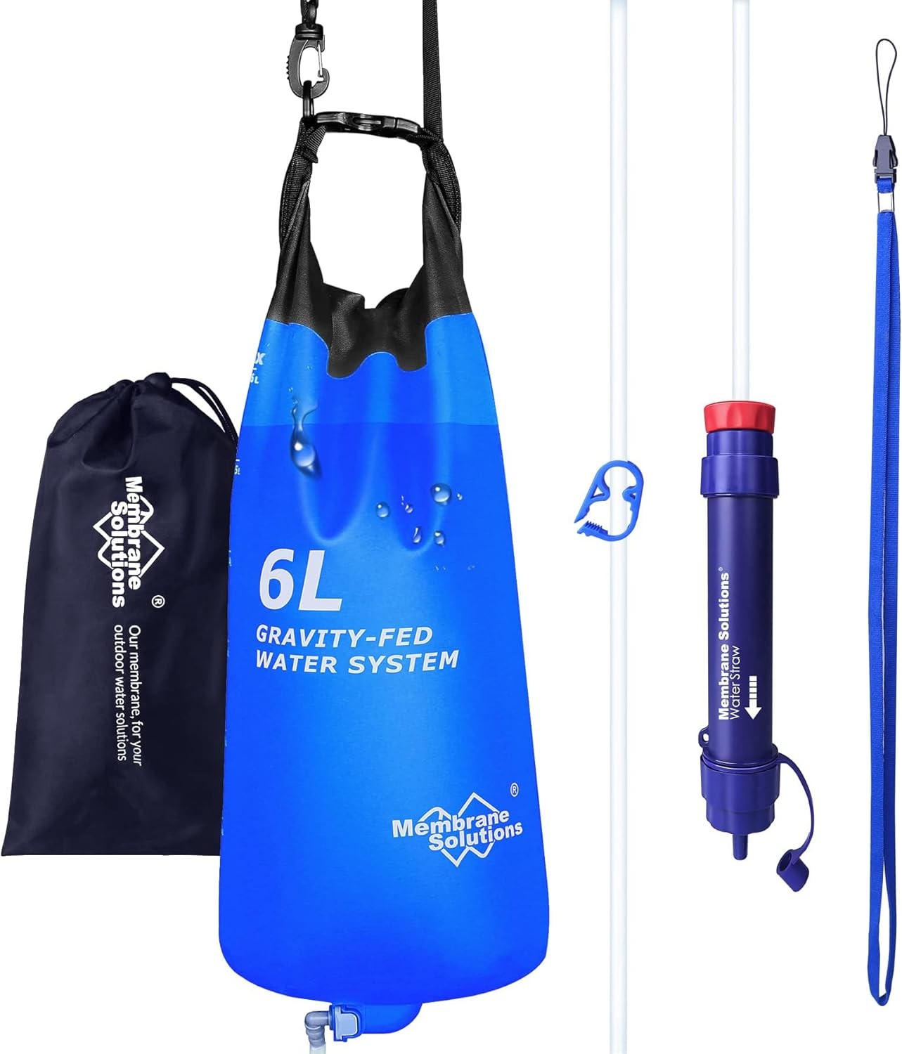 Water Filter Straw w/Gravity-Fed Water Bag 6L,Outdoor Portable Purifier Survival