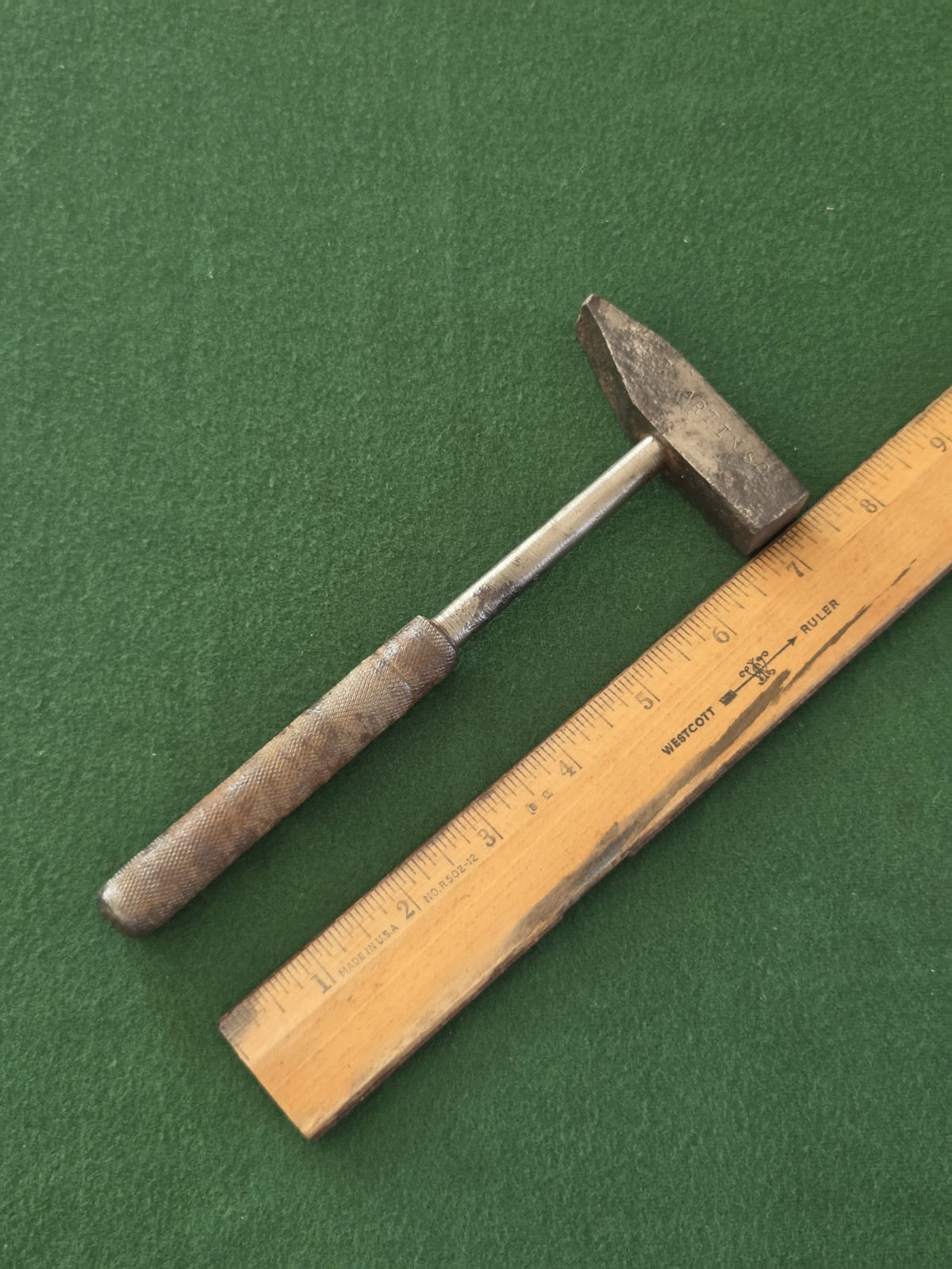 VINTAGE SOLID STEEL CROSS PEEN HAMMER 12.8oz -7-1/2" LONG
