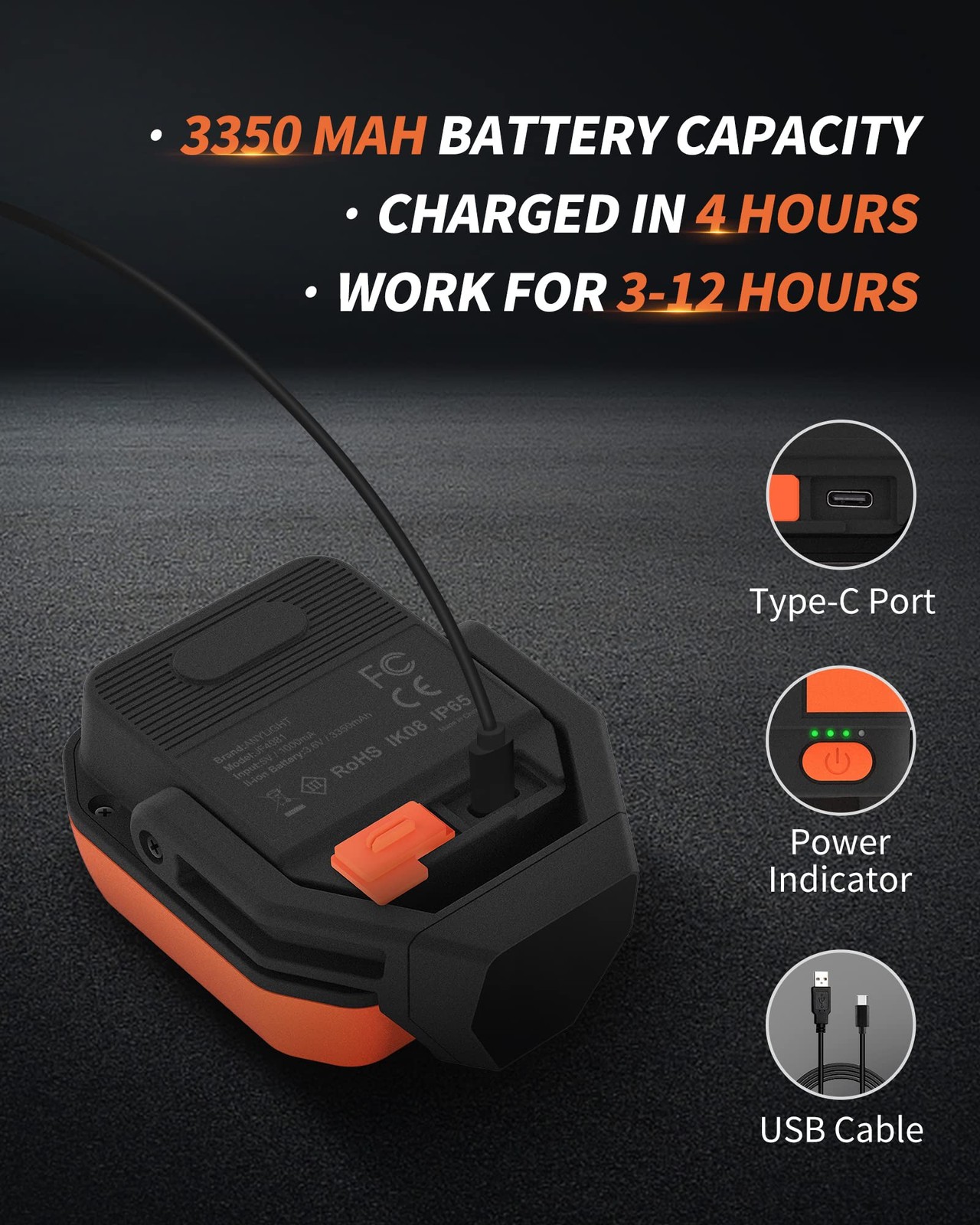 Rechargeable Work Light with 4 Modes, 1200LM Magnetic Work Light