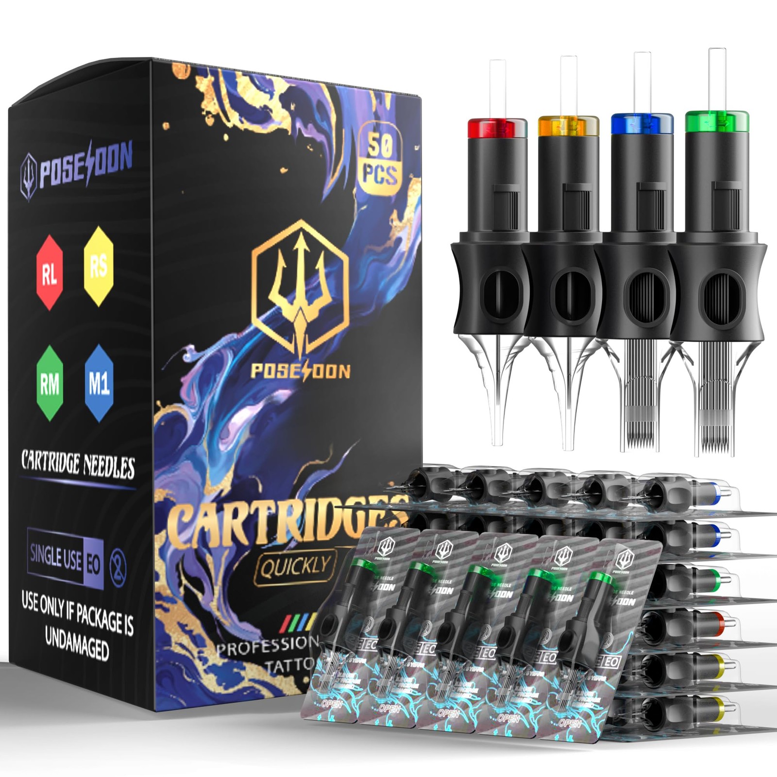 POSEIDON 50PCS Tattoo Cartridge Needles 50PCS-#12MIX, stainless steel