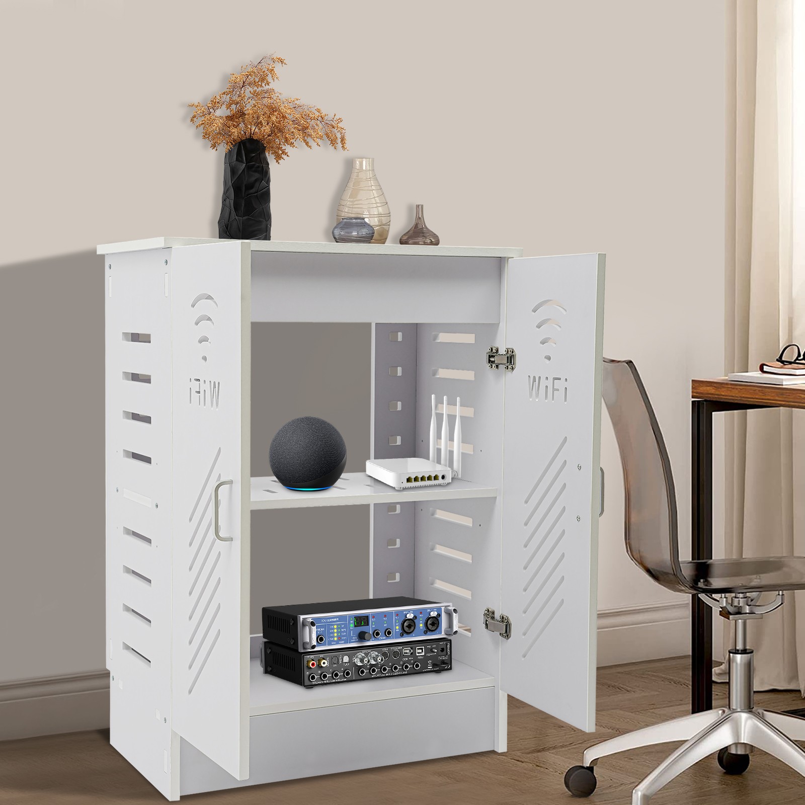 WiFi Router Storage Cabinet, Floor Standing Router Decorative Storage Box