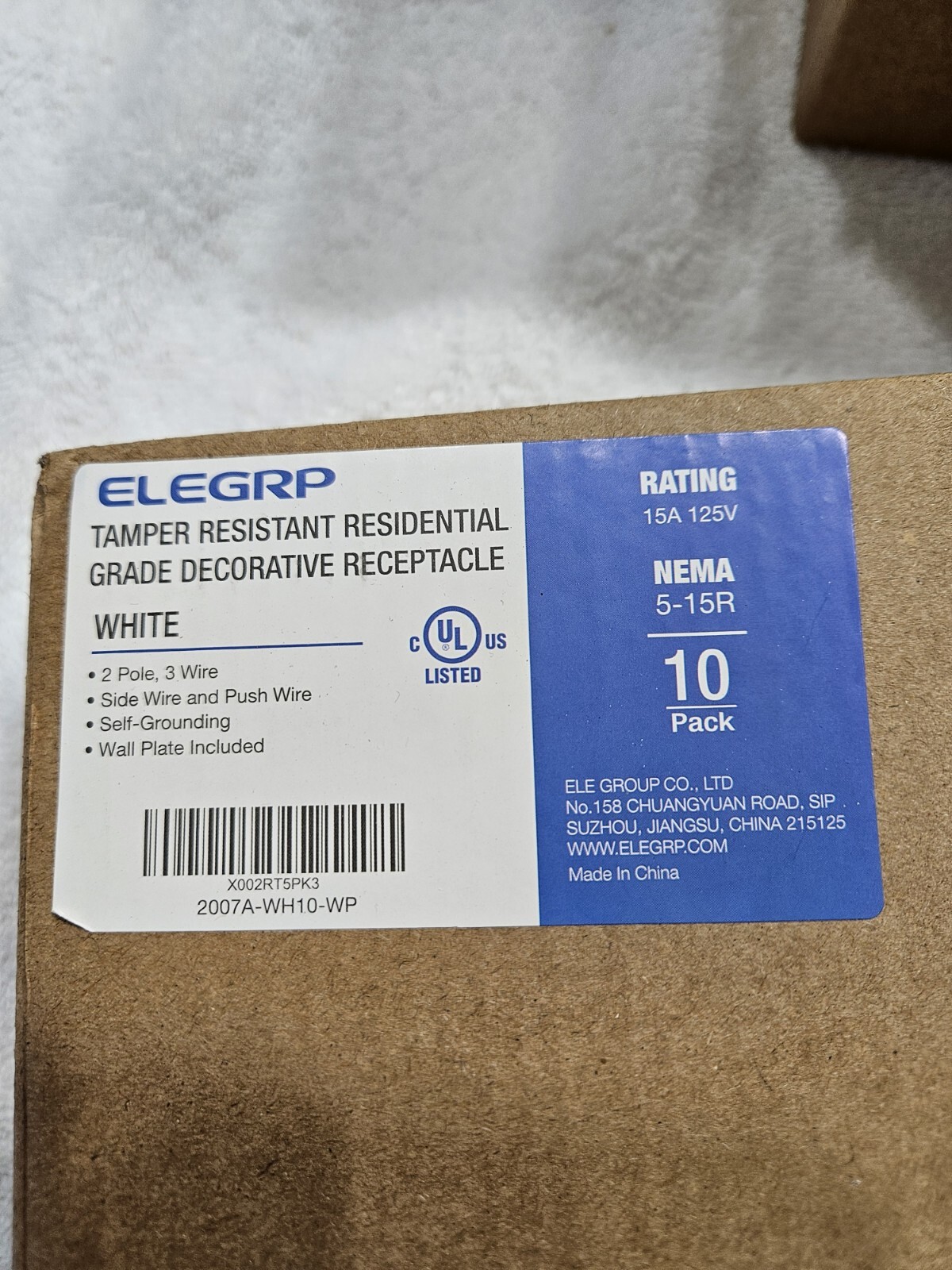 ELEGRP Decorator Receptacle 15A 125V Standard Electrical Wall Outlet 10 Pack!!