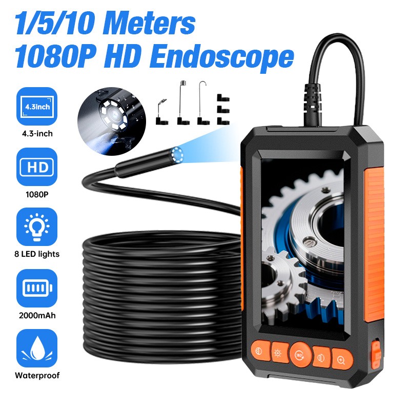 LCD Endoscope 1080P HD Industrial Borescope 4.3inch 8mm Inspection Snake Camera