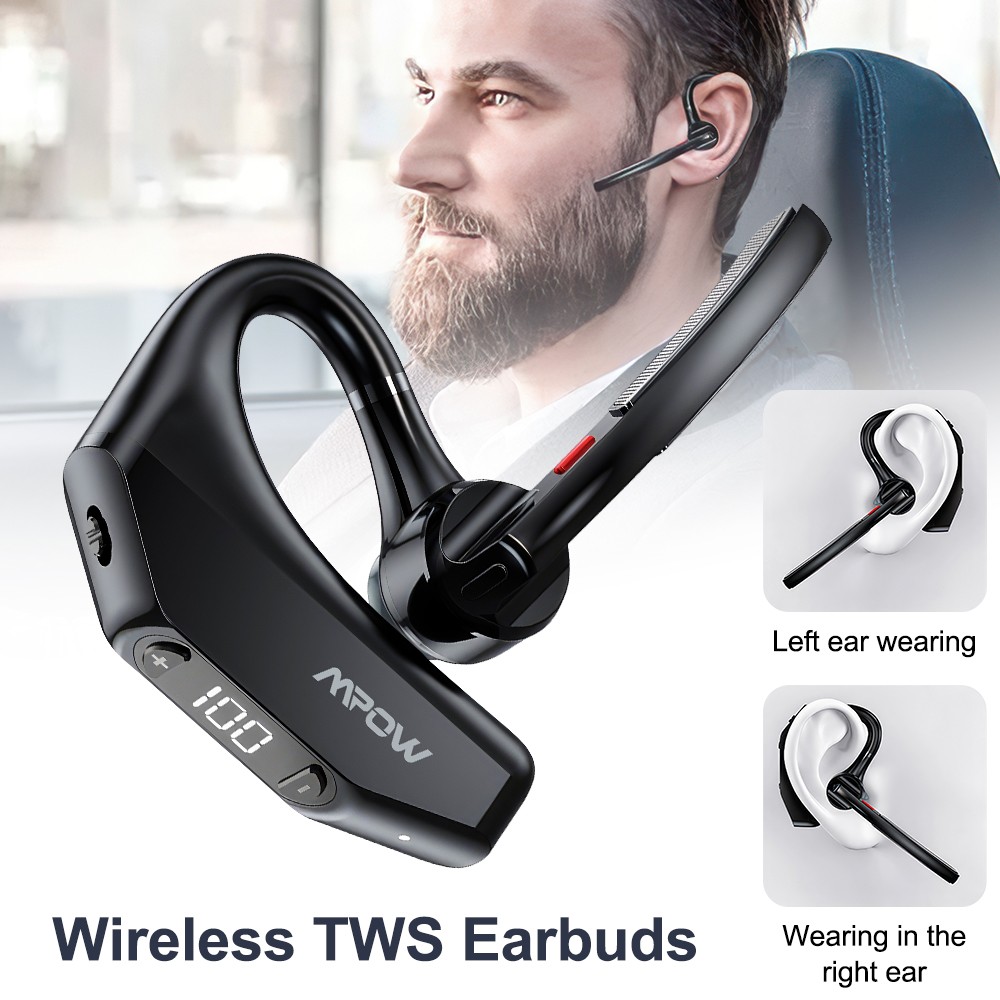 Mpow Bluetooth 5.3 Noise Cancelling Headset Wireless Handsfree Earbud Waterproof