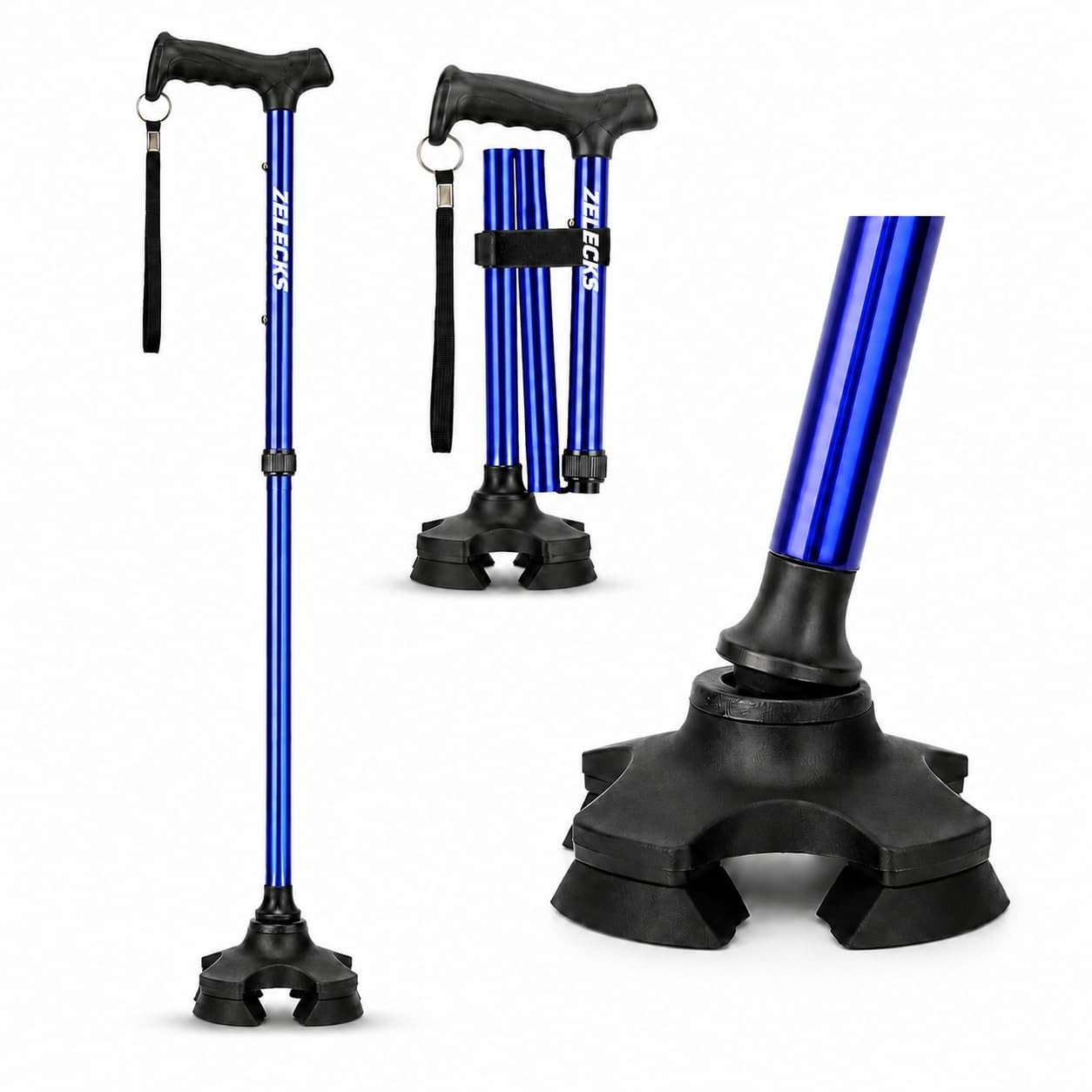 ZELECKS Walking Cane for Women & Men - Self Standing Adjustable Folding Cane