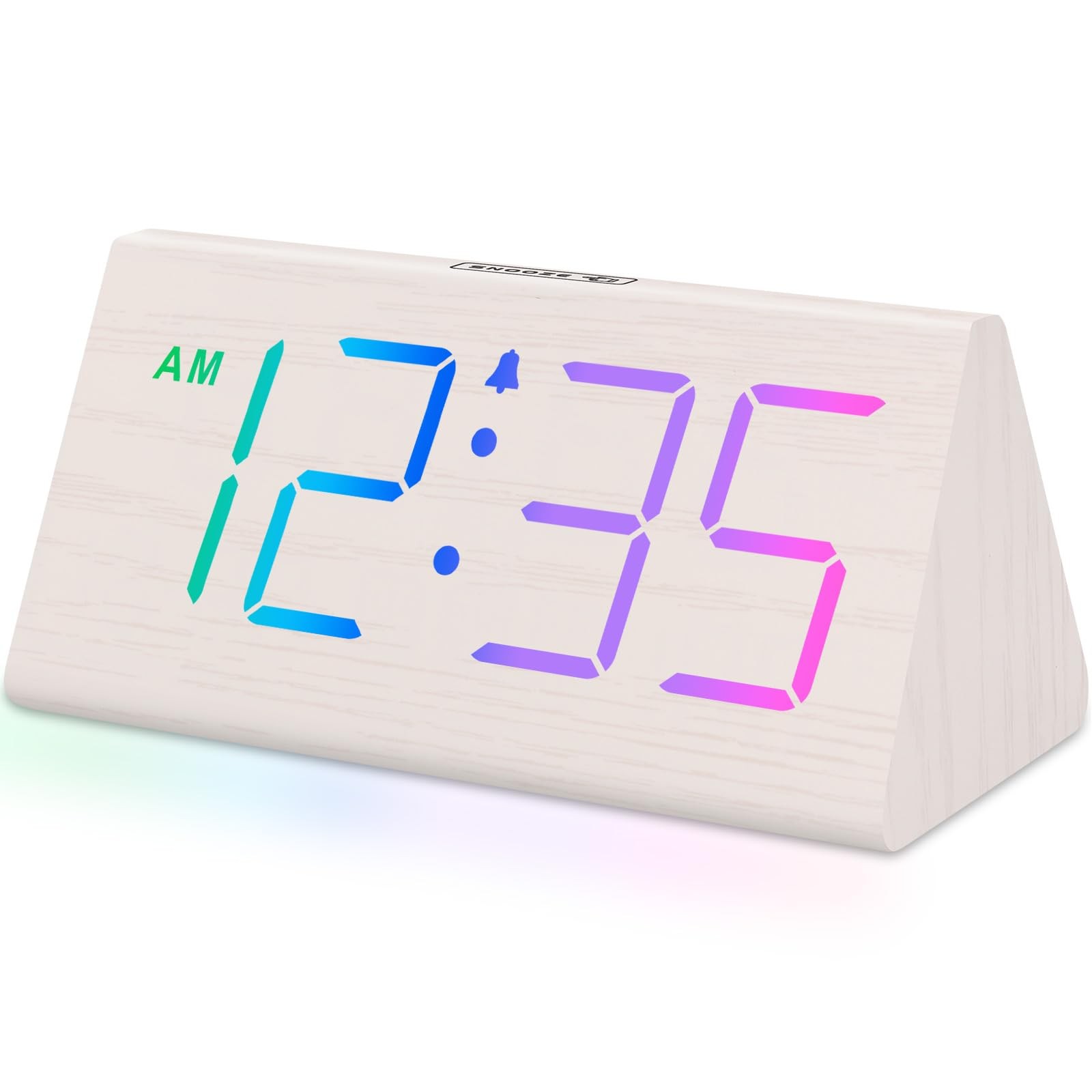 Wooden Digital Alarm Clock for Bedroom - RGB Electric Desk Clock with Large N...