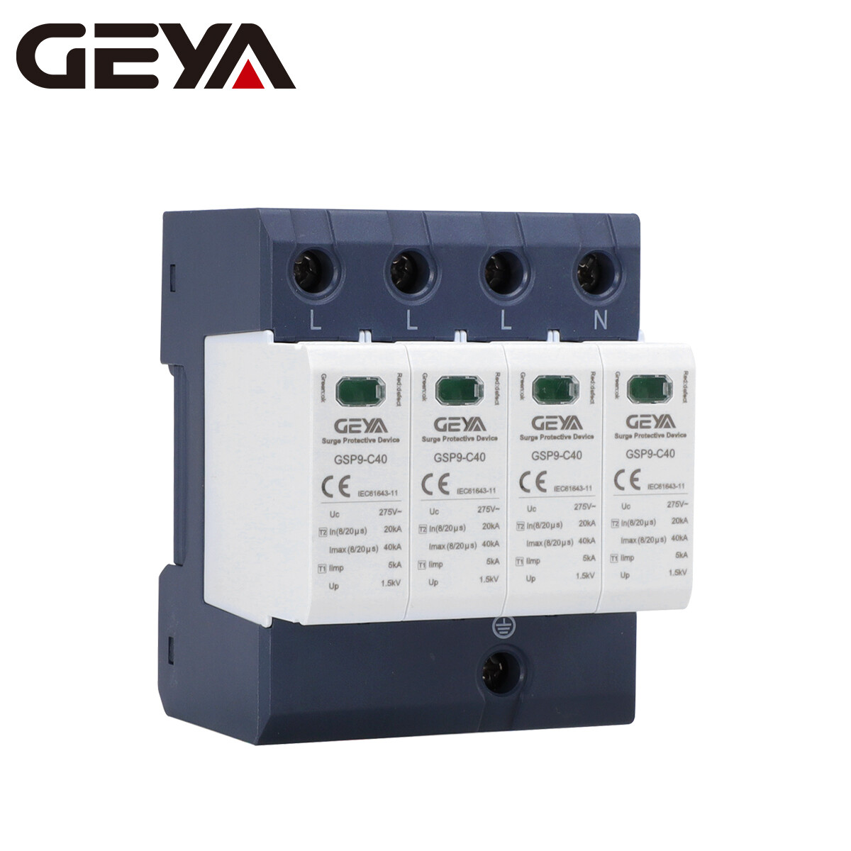 GEYA SPD 4P Surge Protective Arrester Device 20-40kA AC275/385/400/440 Lightning