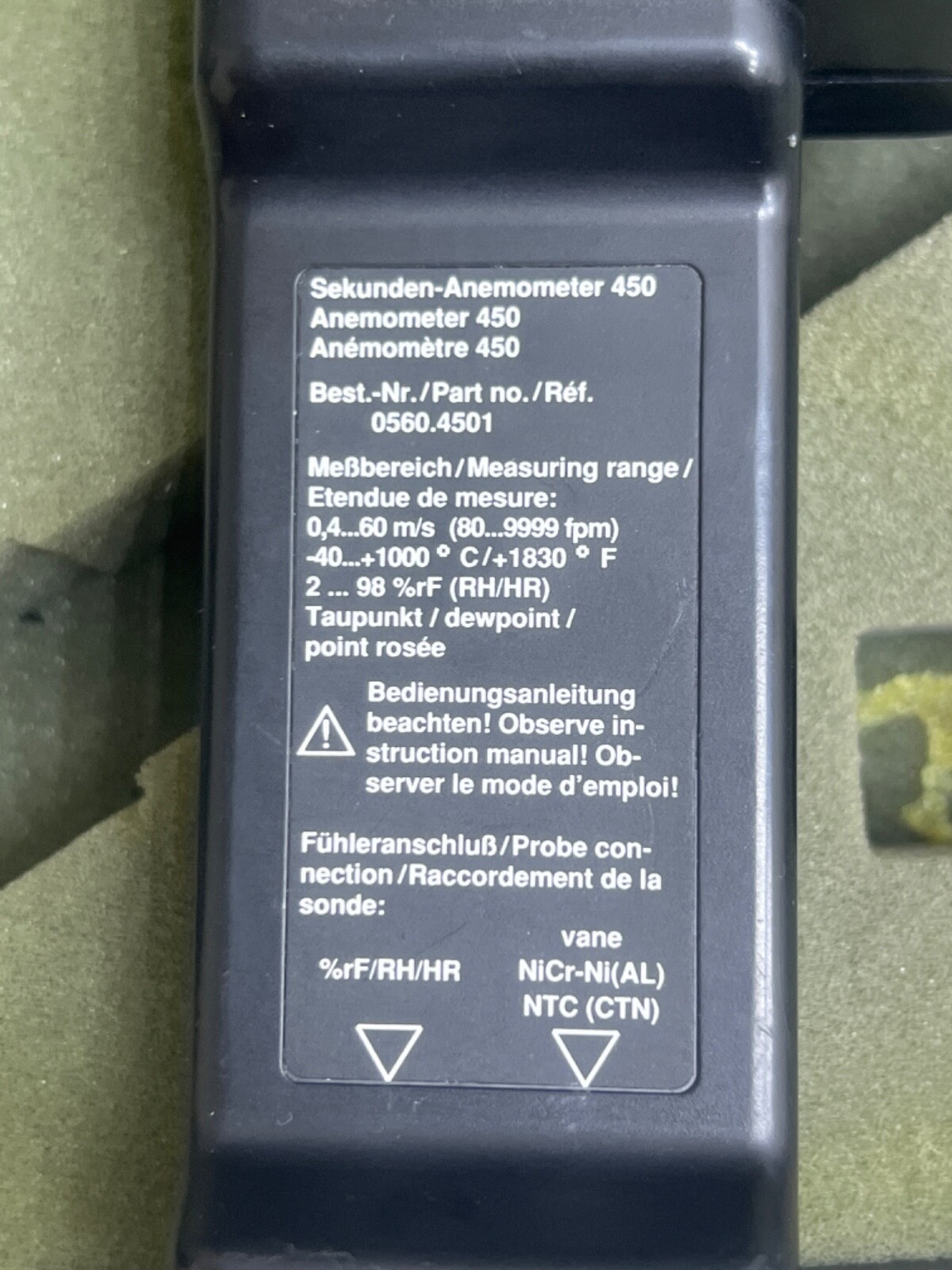 testo 450 Second - Anemometer Meter Temperature and Humidity Probe