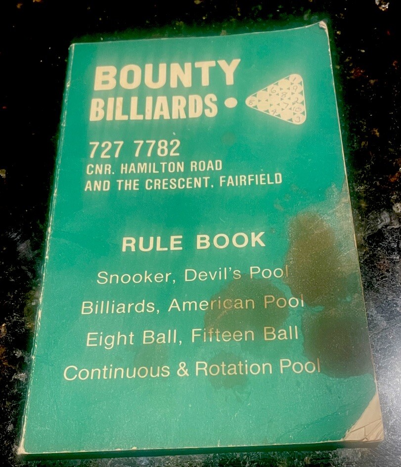 Bounty Billiards Fairfield, Melbourne, Victoria RULE BOOK-1960's Rarity.