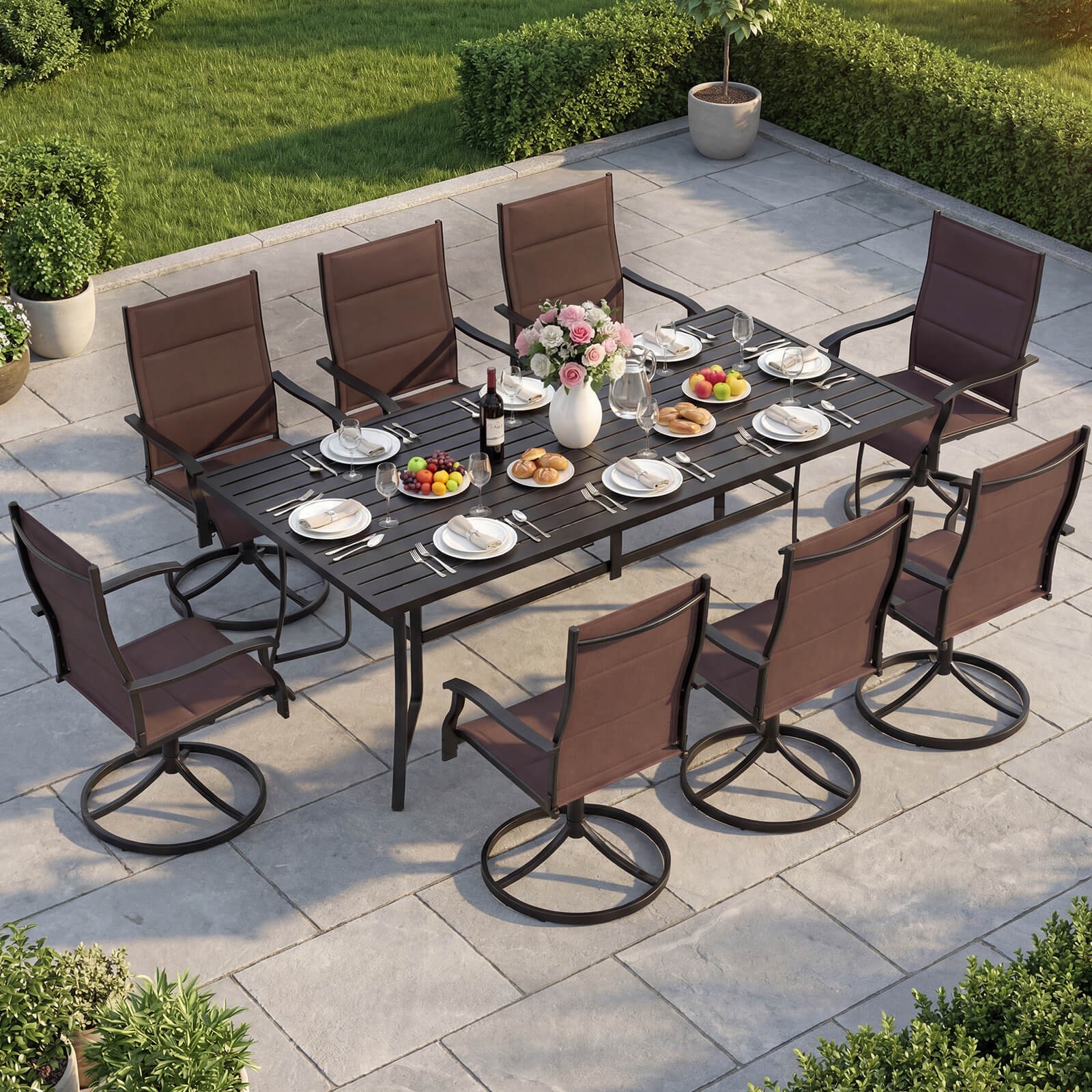 Padded Patio Swivel Chairs Set of 2, Ergonomic Outdoor Dining Chairs w/High Back