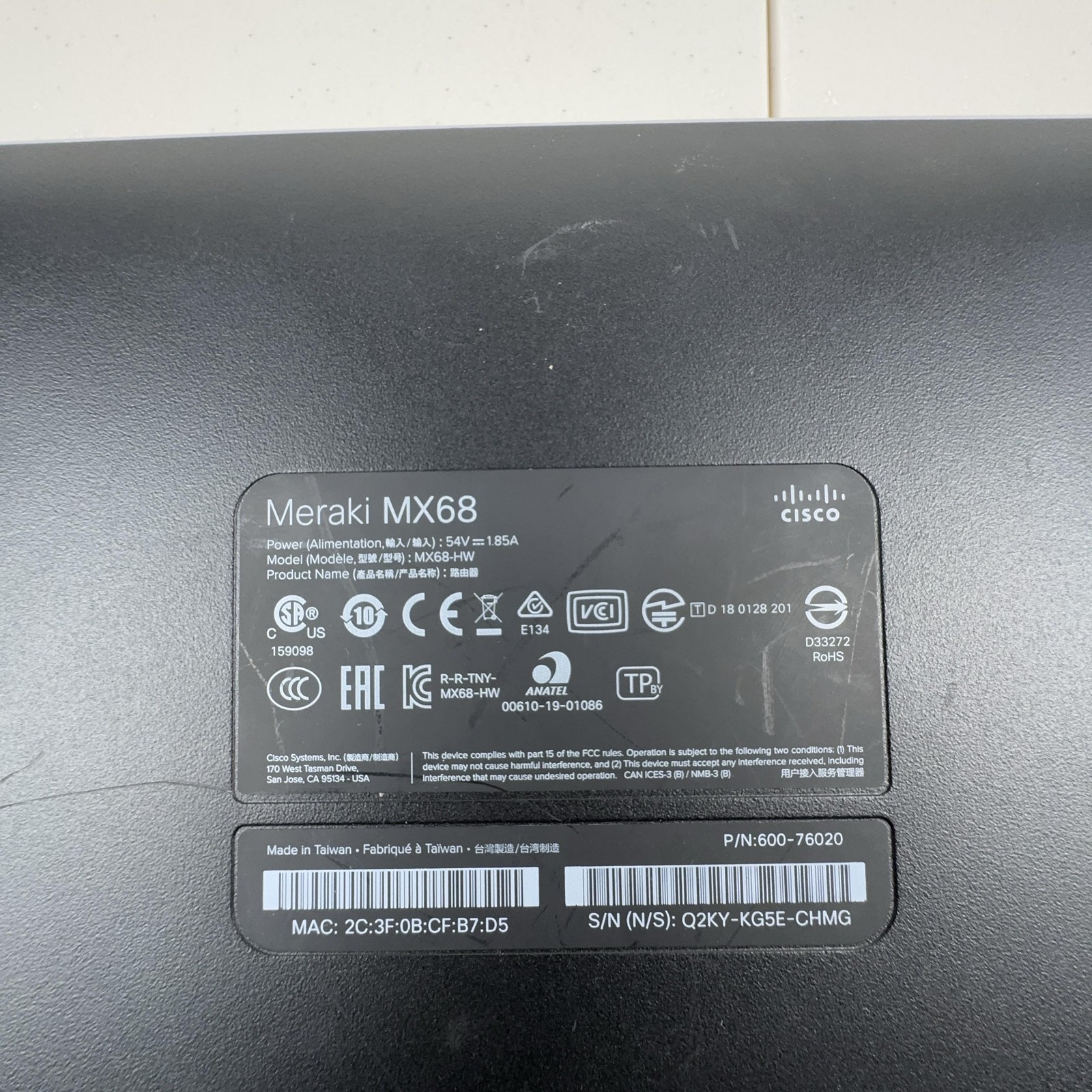 Cisco Meraki MX68-HW VPN Firewall Security Appliance Router UNTESTED
