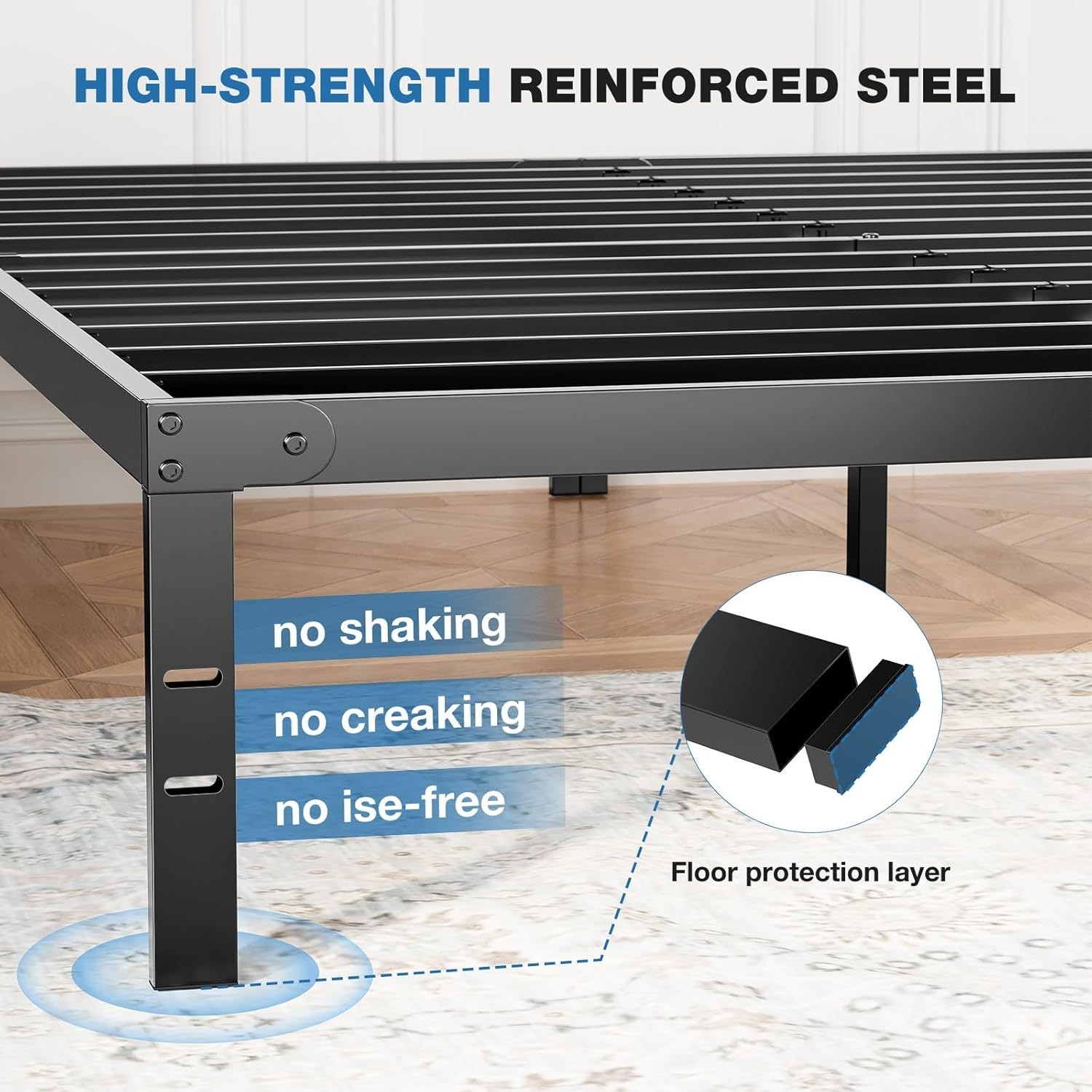 Heavy Duty Metal Queen Bed Frame with Under-Bed Storage, No Box Spring Needed...