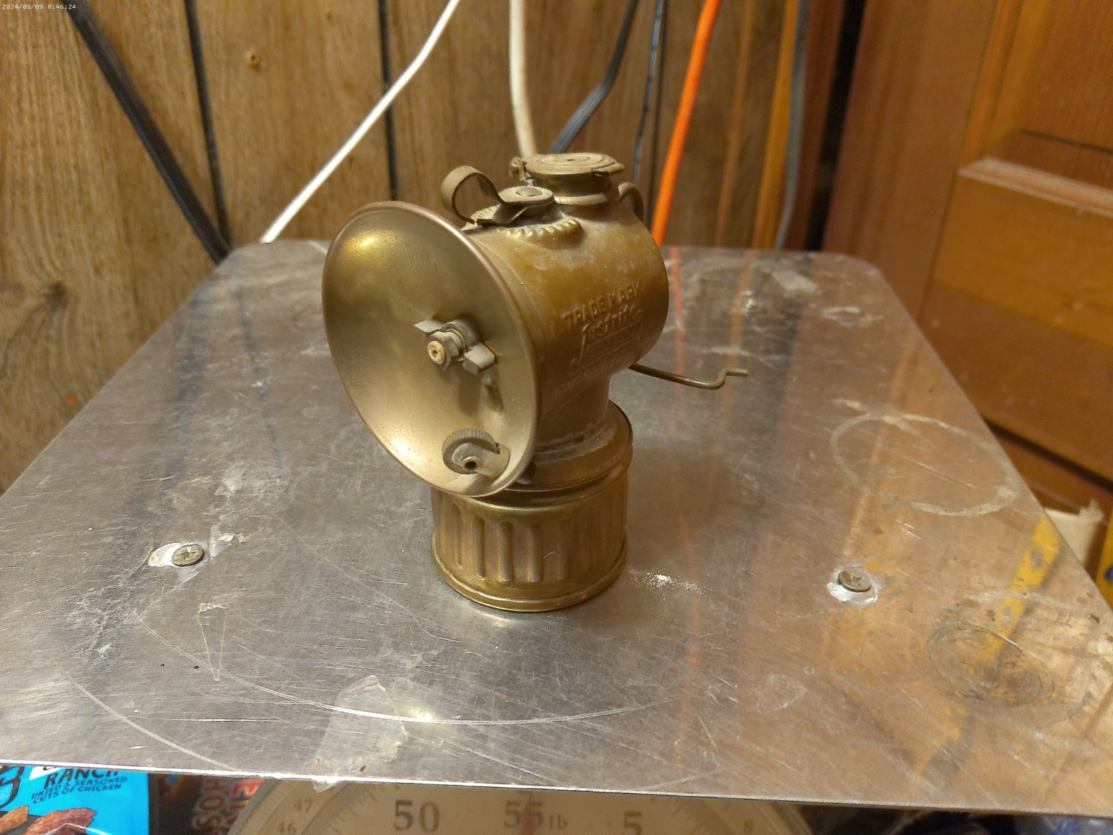 Vintage Justrite Brass Miners Carbide Miners Lamp  duplex Feed nice working