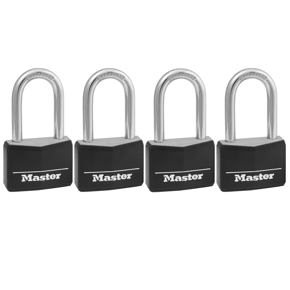 Master Lock Covered Aluminum Padlock with Key, 141QLF, 4 Pack 4 Pack, Black