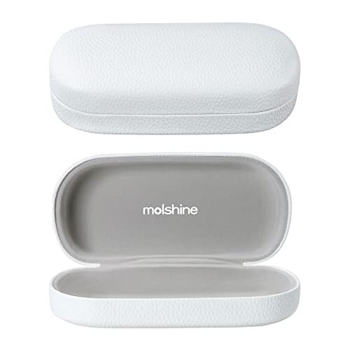 Hard Shell Leather Sunglasses Case,Classic Large Glasses Case for Women White