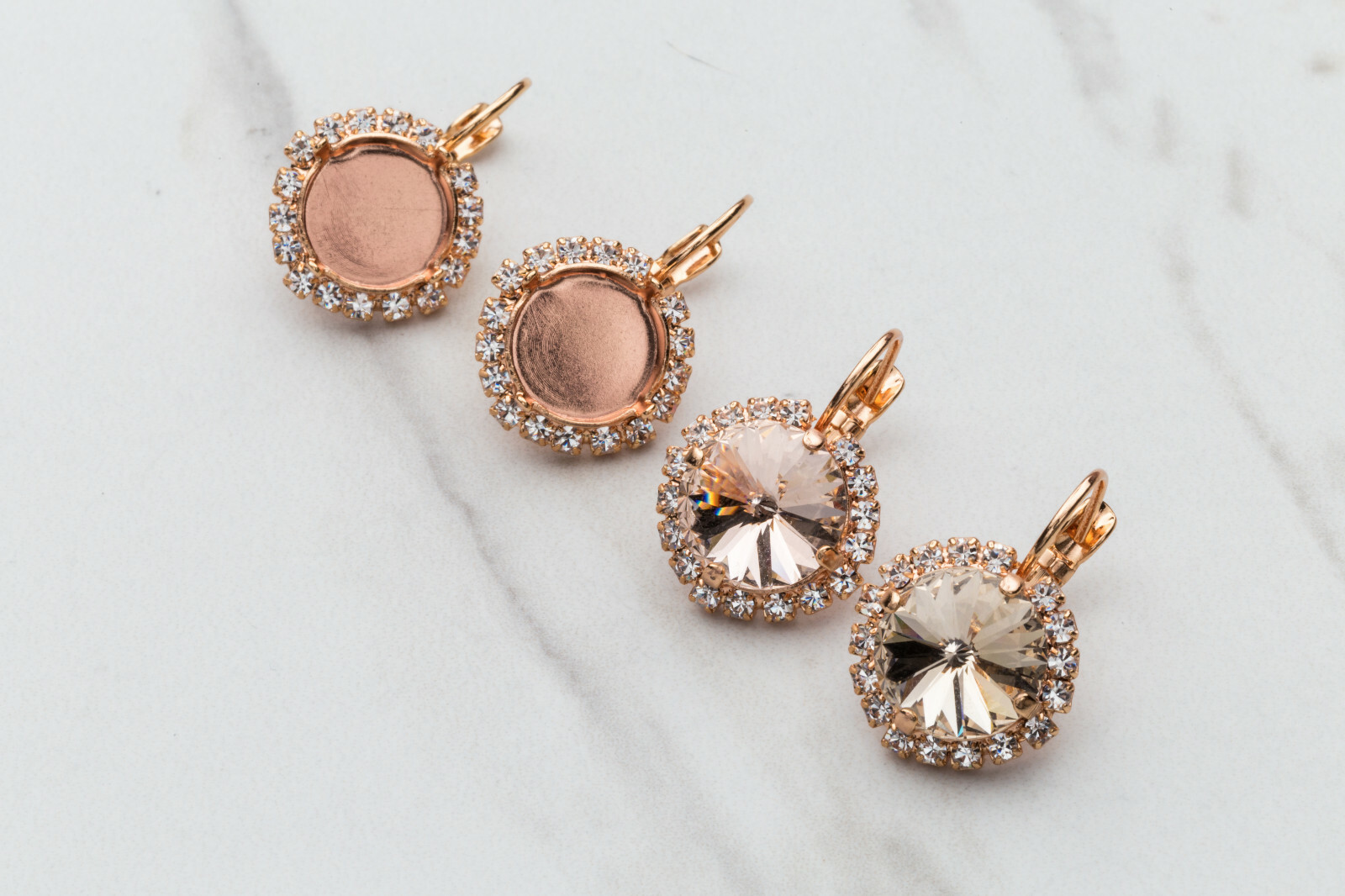 12mm Round | Crystal Halo Drop DIY Earring Bases | One Pair (EE 60)