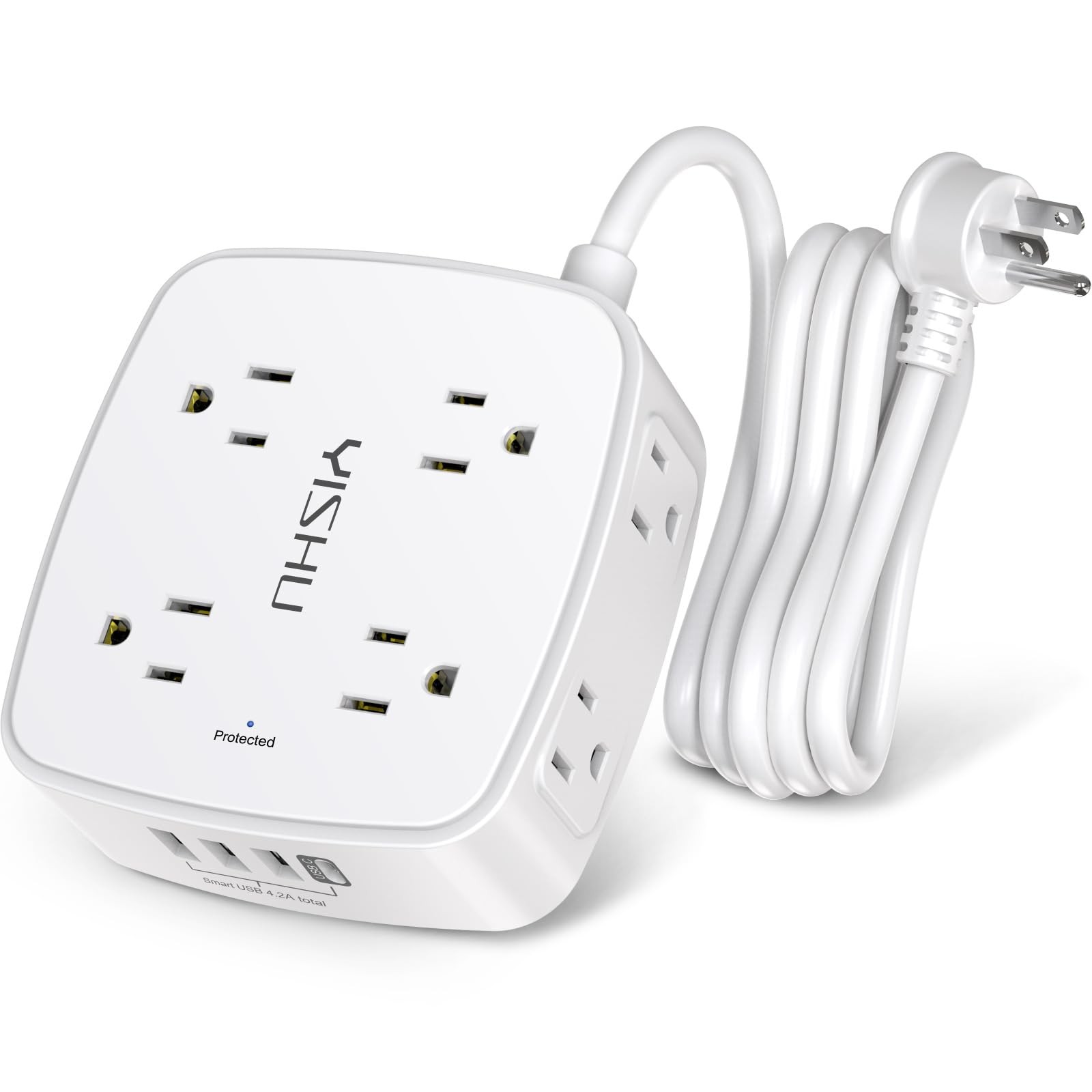 6 Ft Surge Protector Power Strip - 8 Widely Outlets 6 ft (Round Cord), White
