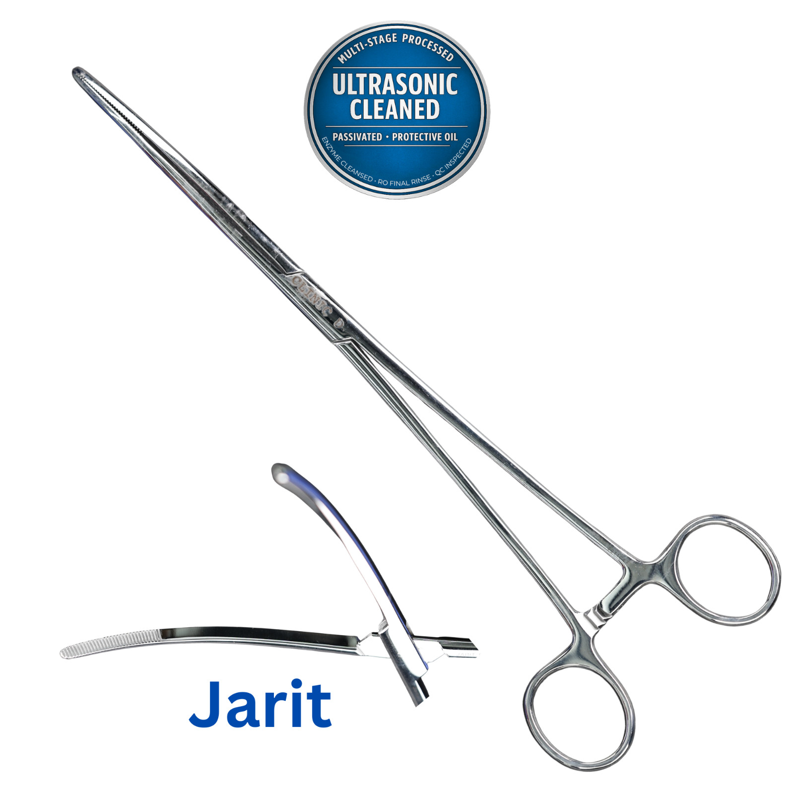 Jarit 505-160 Bozeman Uterine Dressing Forceps, Serrated, S-Shaped, CRV, 10.25"